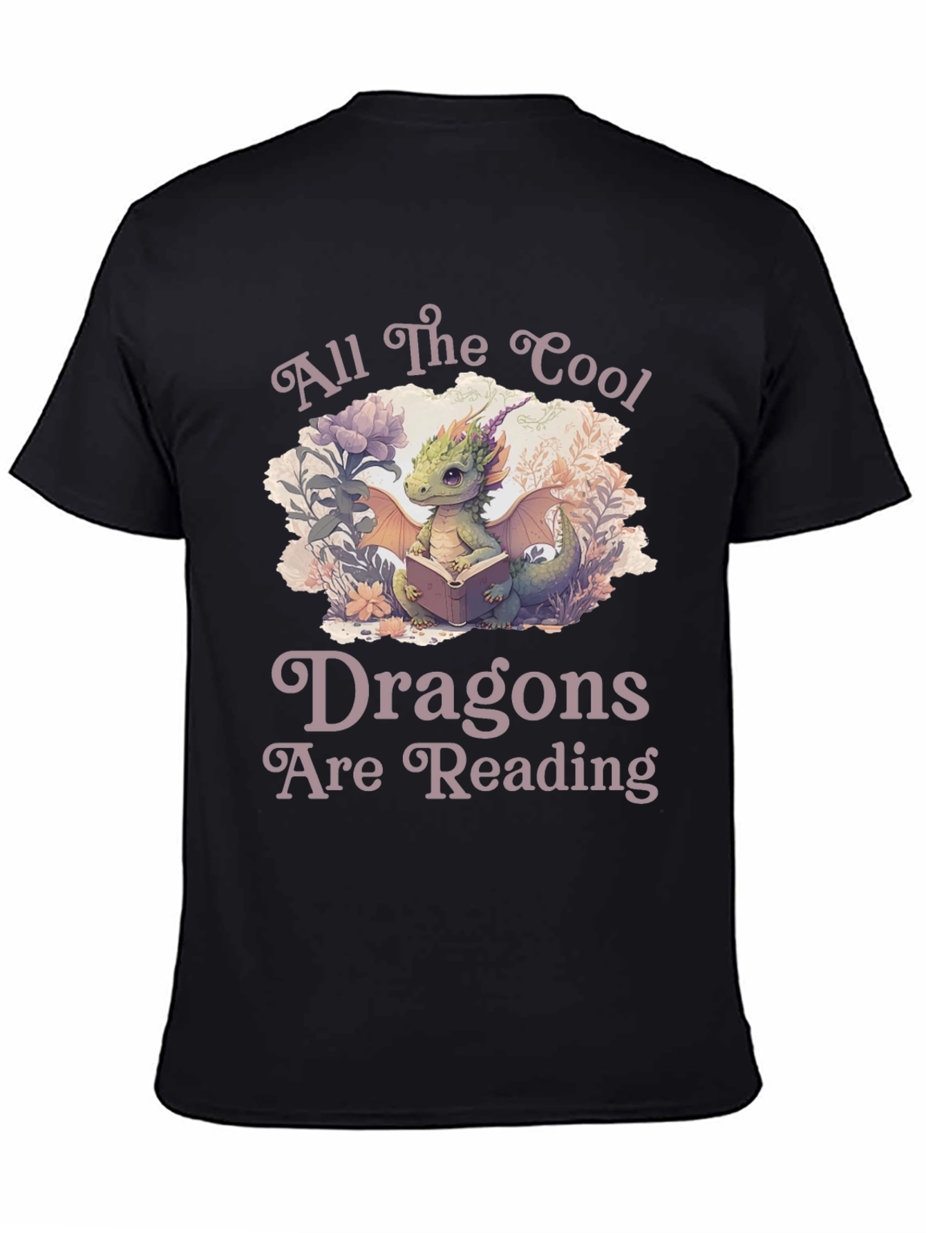 Black Cool Dragons Reading Black T-Shirt view 4