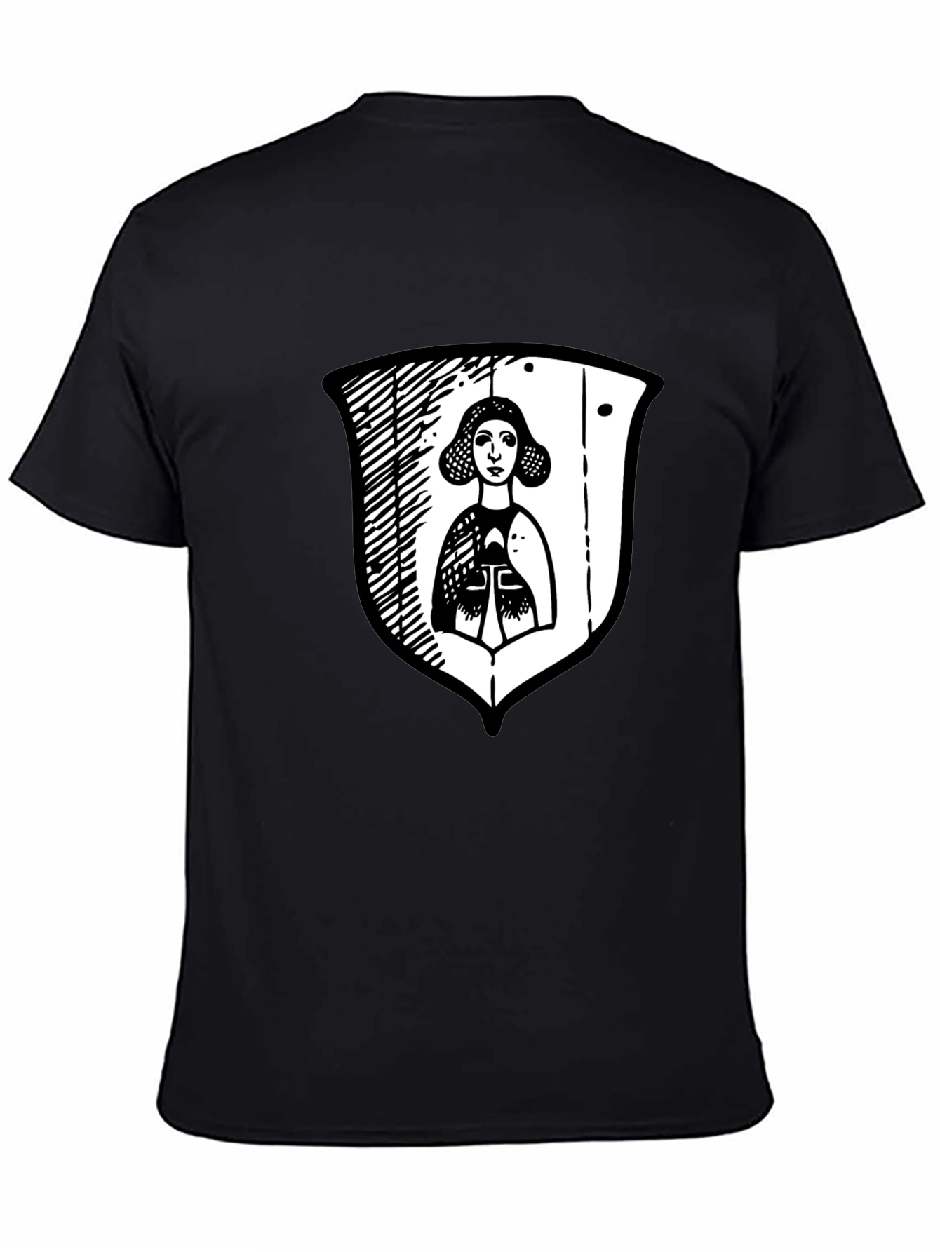 Black Black Graphic Tee with Medieval Lady Shield view 4