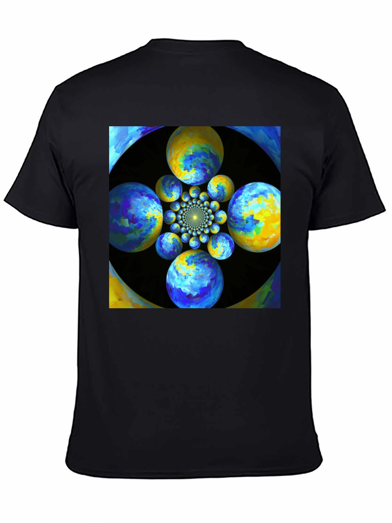 Black Abstract Fractal Sphere Graphic T-Shirt view 4
