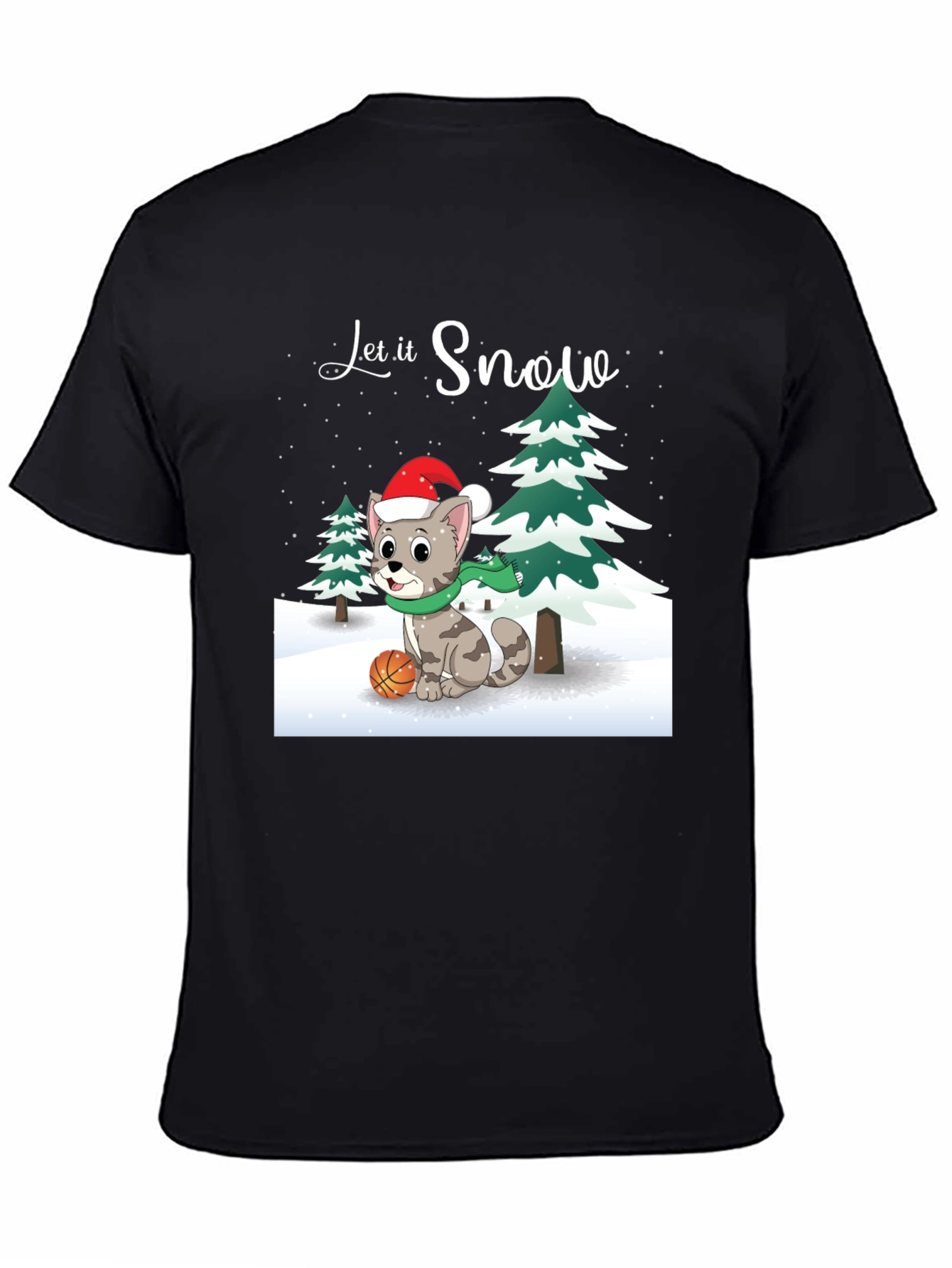 Black Let it Snow Cat with Basketball T-Shirt view 4