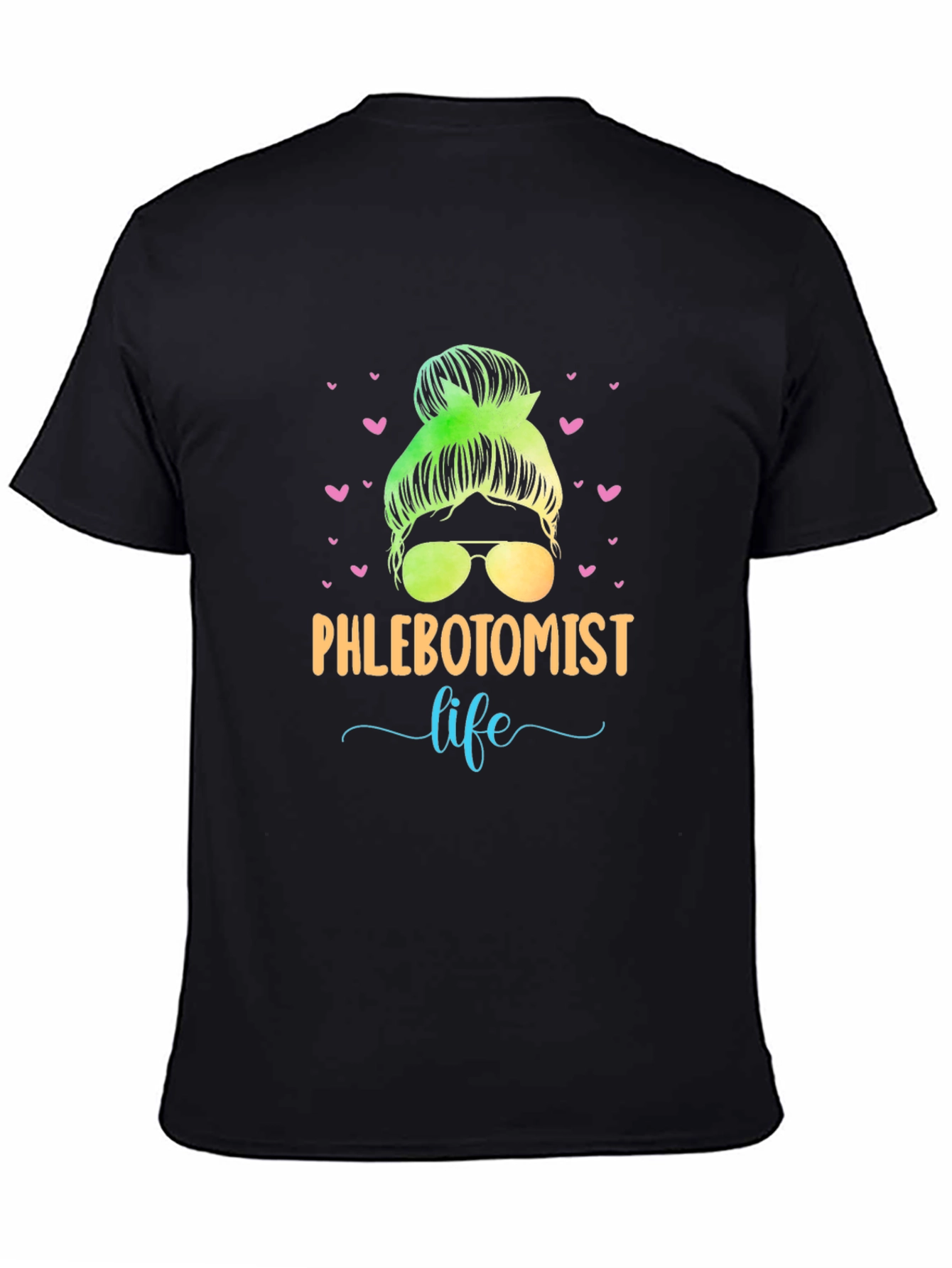 Black Phlebotomist Life Messy Bun T-Shirt view 4