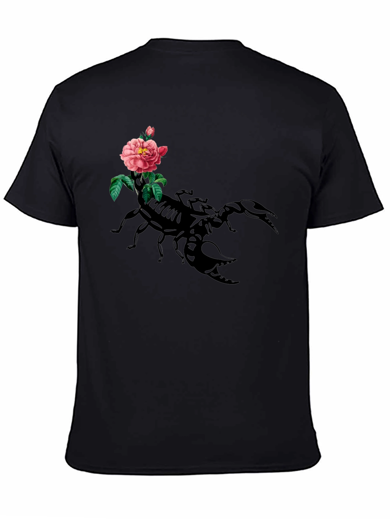Black Scorpion & Rose Graphic Tee - Men's Black Cotton T-Shirt view 4
