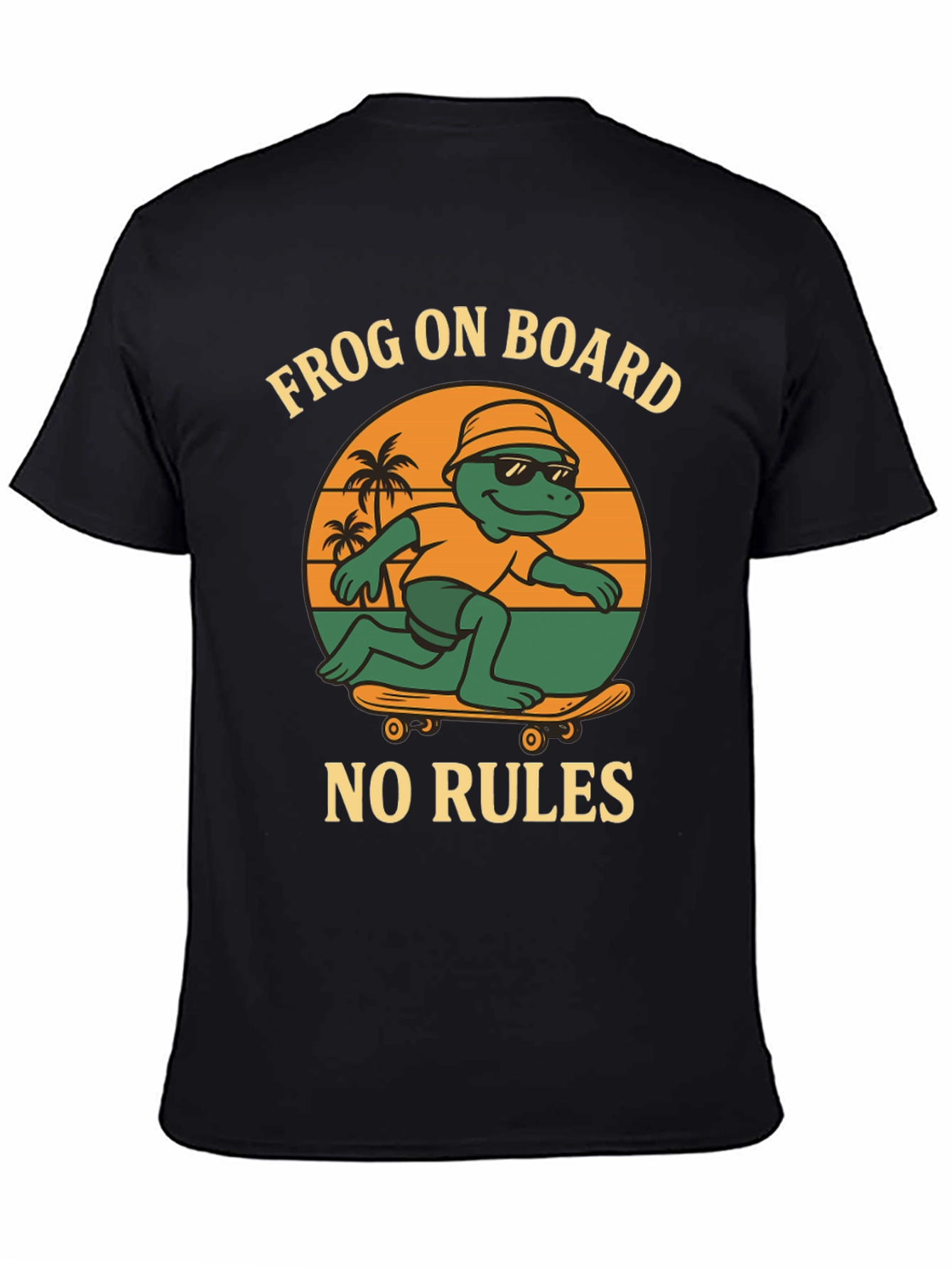 Black Frog On Board Graphic T-Shirt - Skateboarding Frog view 4