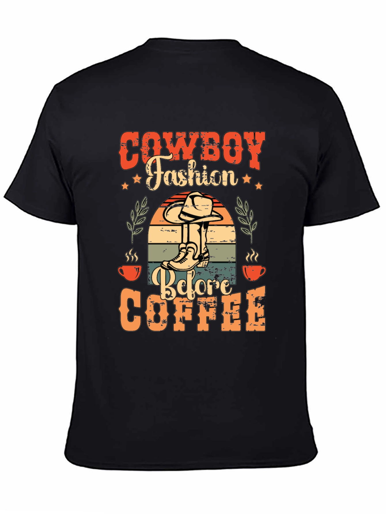 Black Cowboy Fashion Before Coffee Graphic T-Shirt view 4
