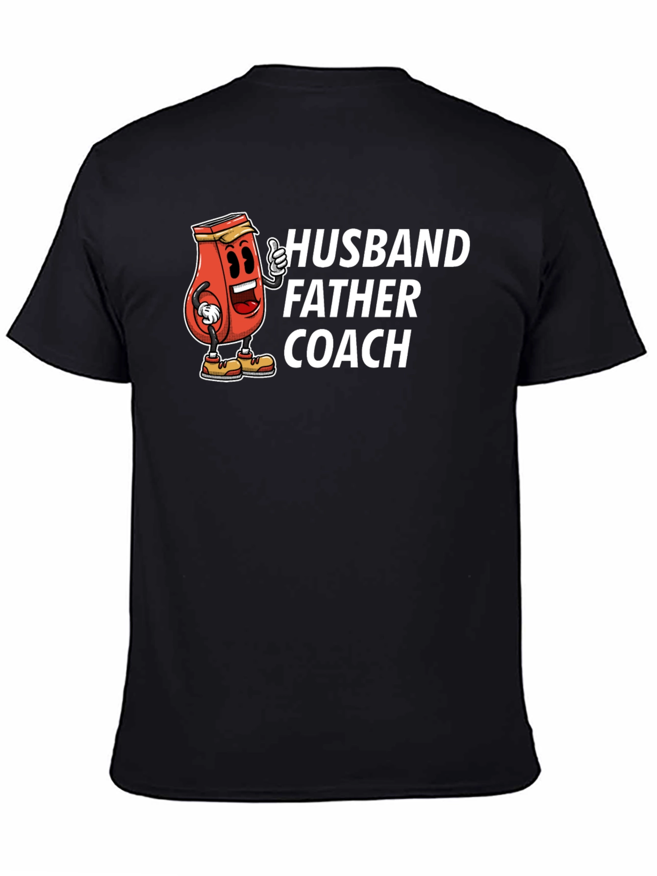 Black Husband Father Coach T-Shirt Funny Ketchup Cartoon Dad Tee view 4