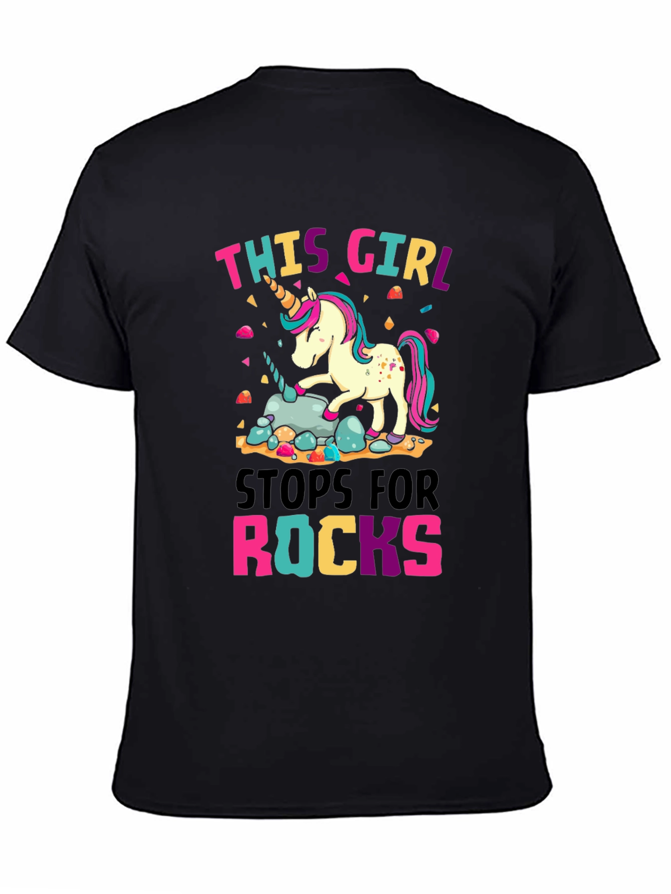 Black Unicorn Rocks T-Shirt: This Girl Stops for Rocks view 4