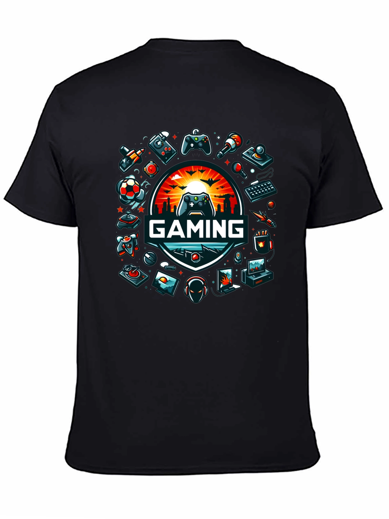 Black Gaming Graphic Tee - Black Crew Neck view 4