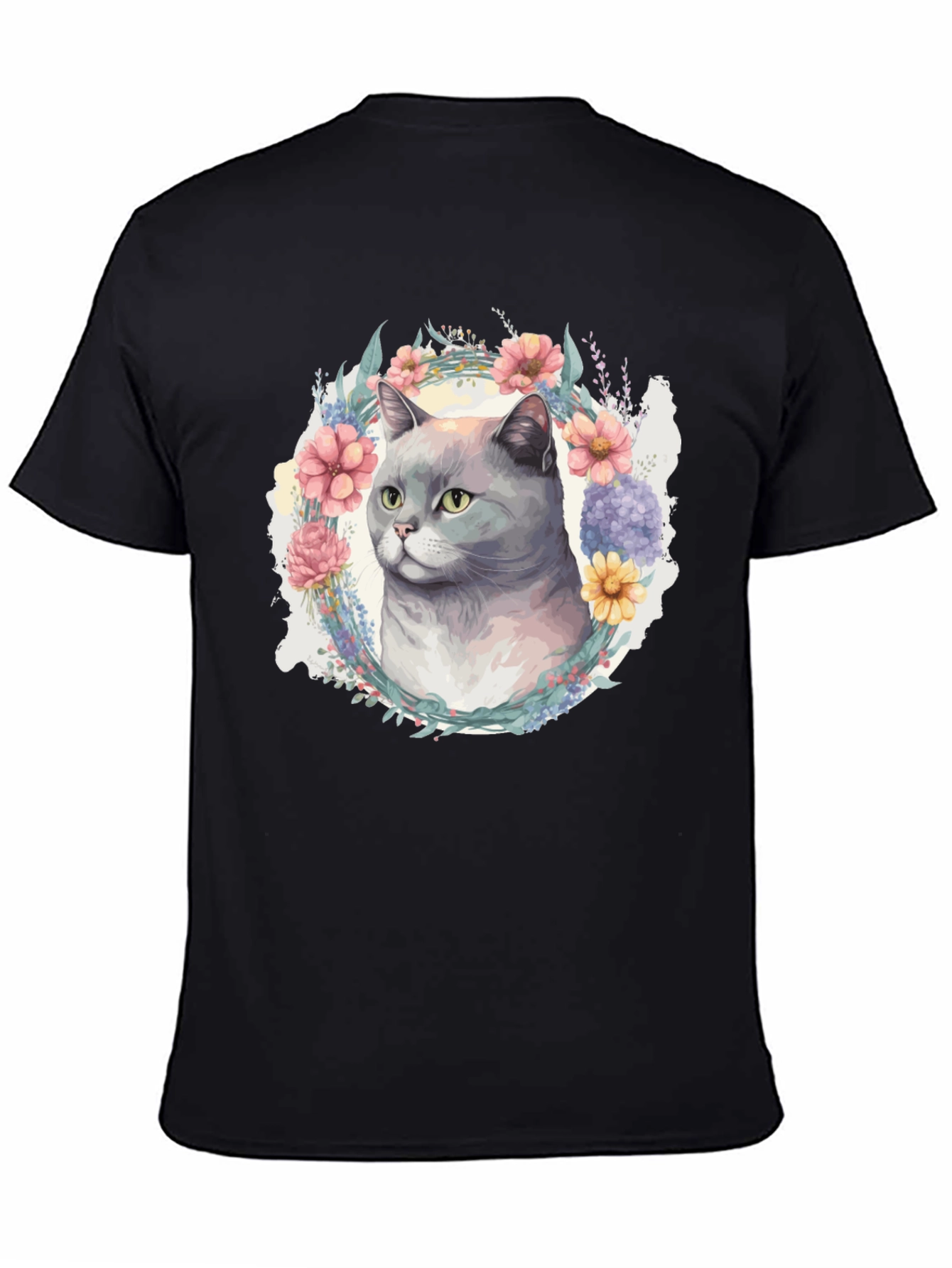 Black Floral Cat T-Shirt - Soft Cotton Blend view 4