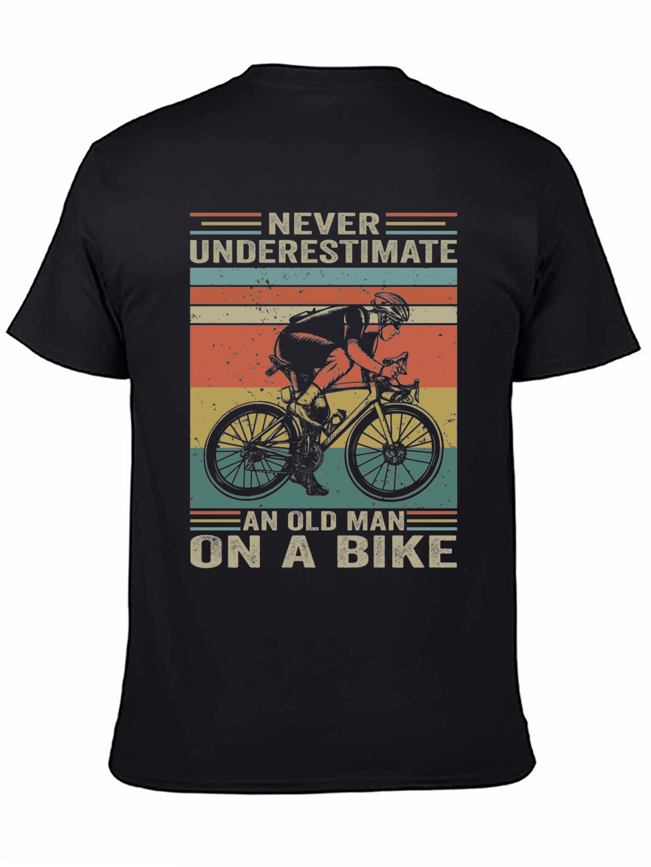 Black Never Underestimate Old Man Bike Graphic T-Shirt view 4
