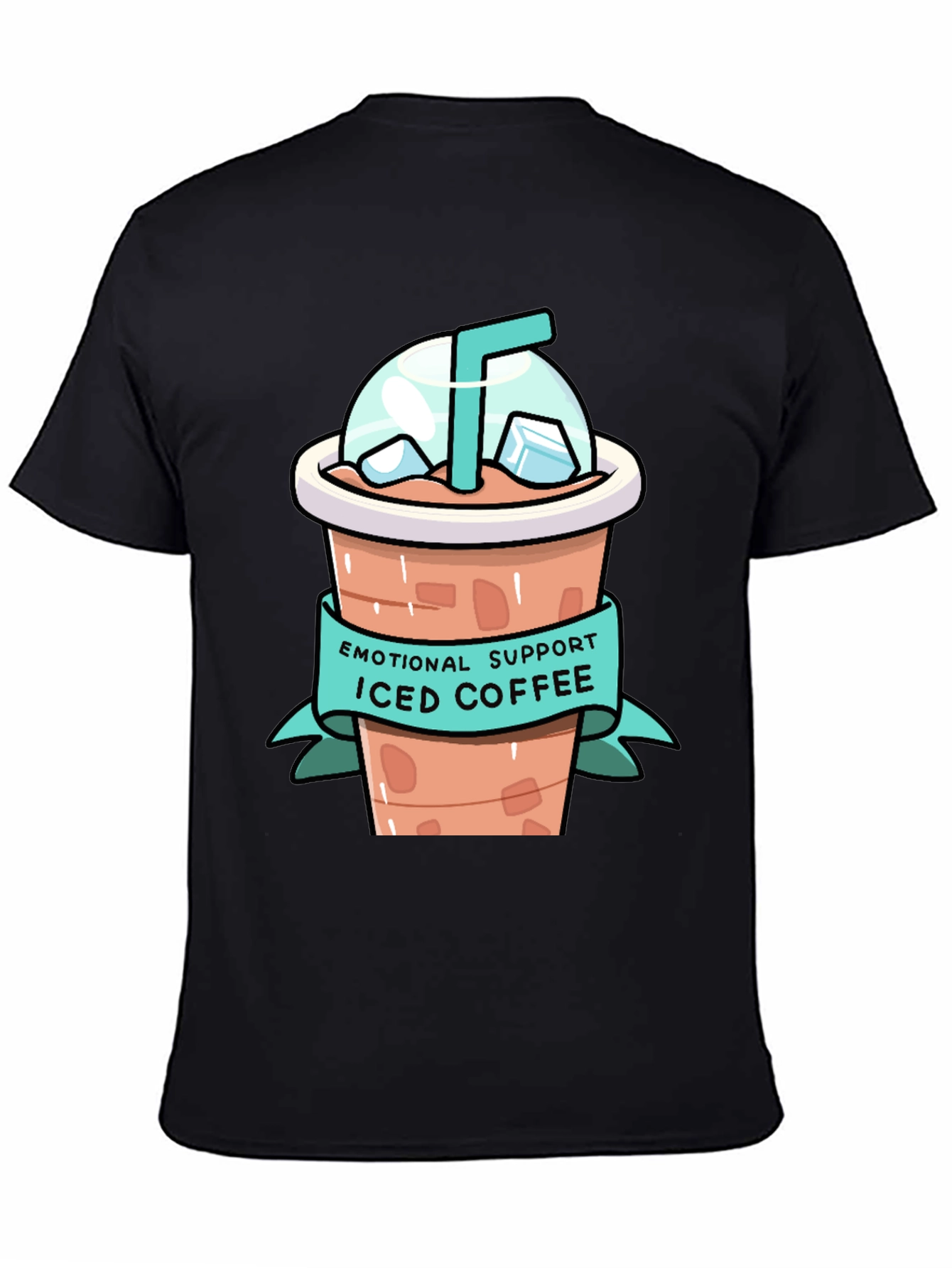 Black Emotional Support Iced Coffee Graphic T-Shirt view 4