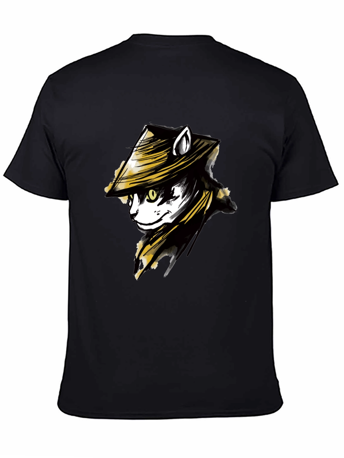 Black Black T-Shirt with Cat Samurai Graphic view 4