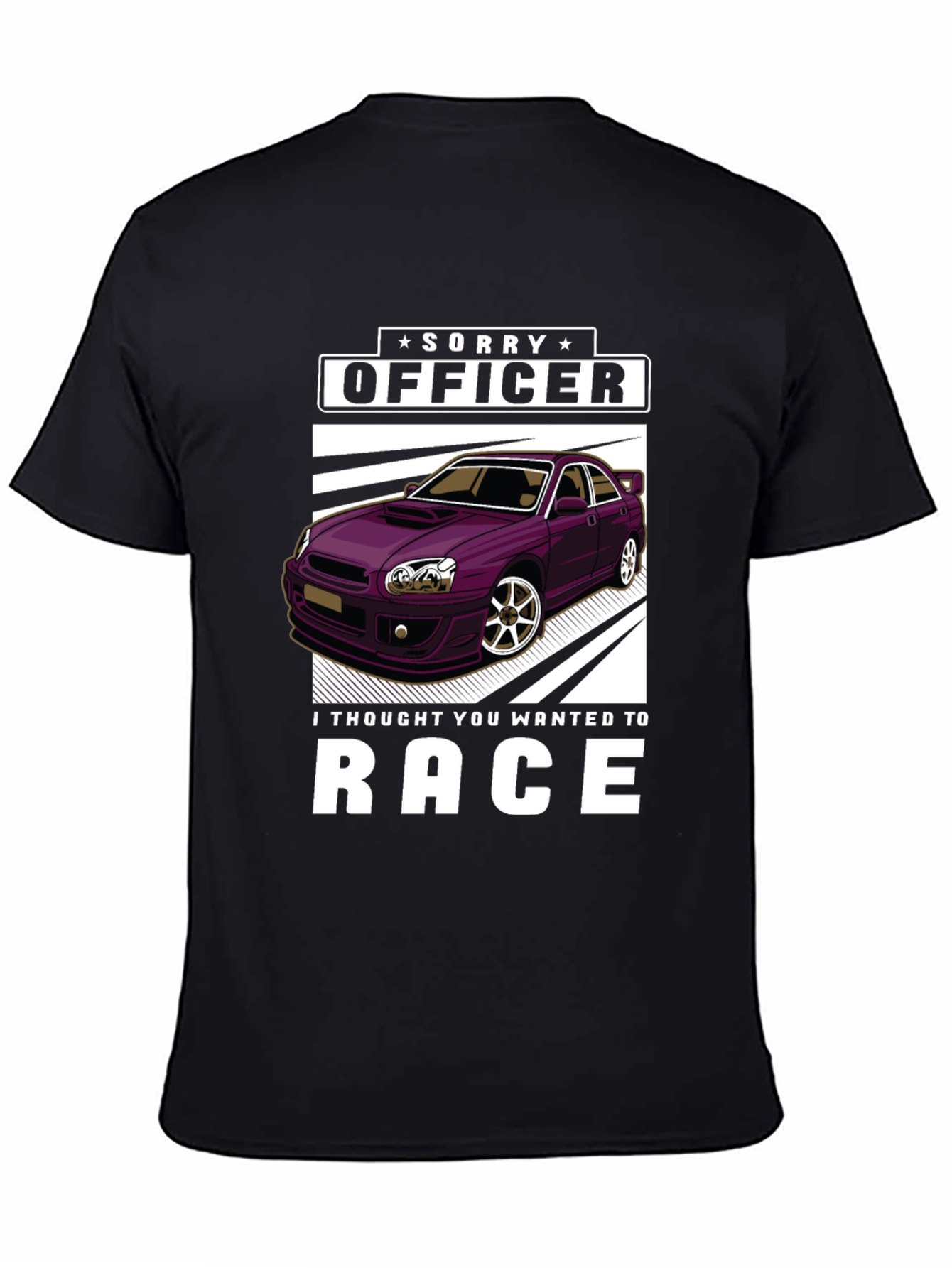 Black Sorry Officer Race Car T-Shirt view 4