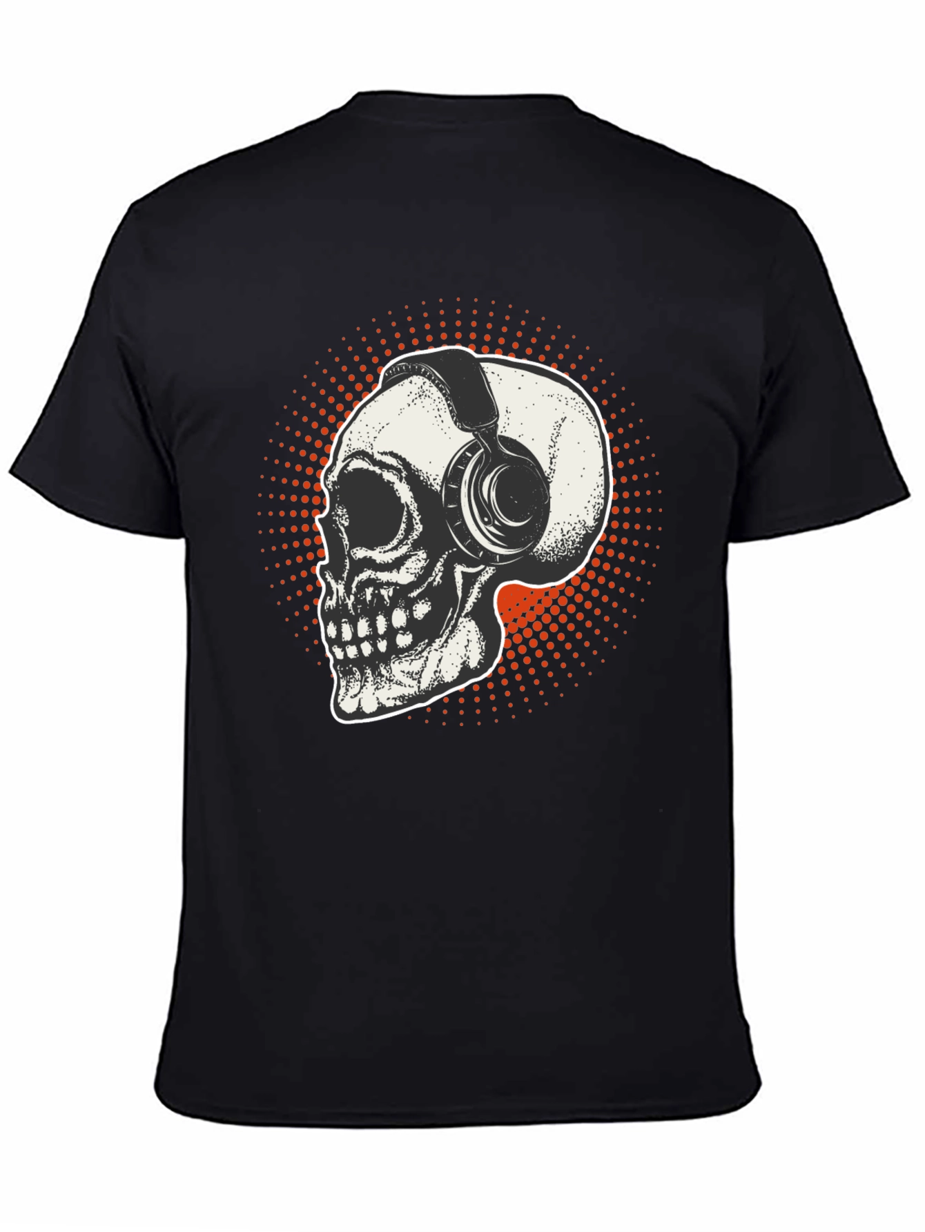 Black Skull & Headphones Graphic T-Shirt - Black view 4