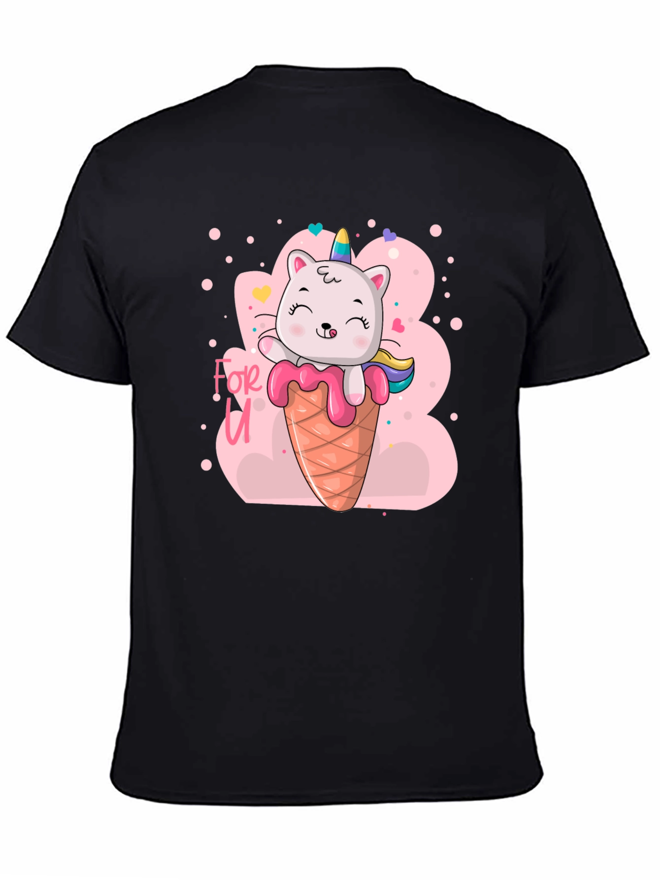 Black Cat Unicorn Ice Cream T-Shirt - Cute Graphic Tee view 4