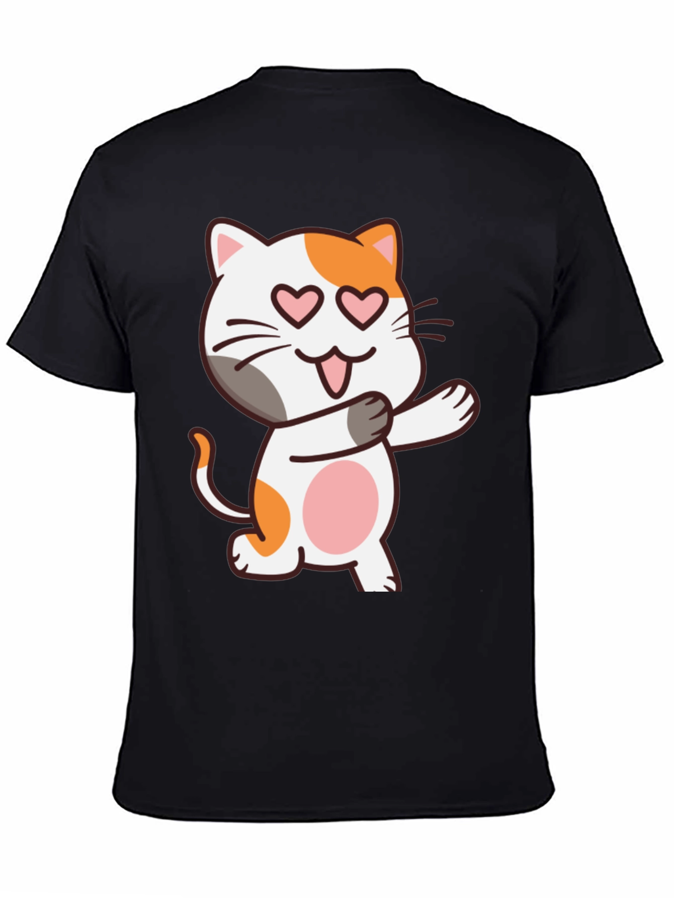Black Cute Cat Heart Eyes Black T-Shirt view 4