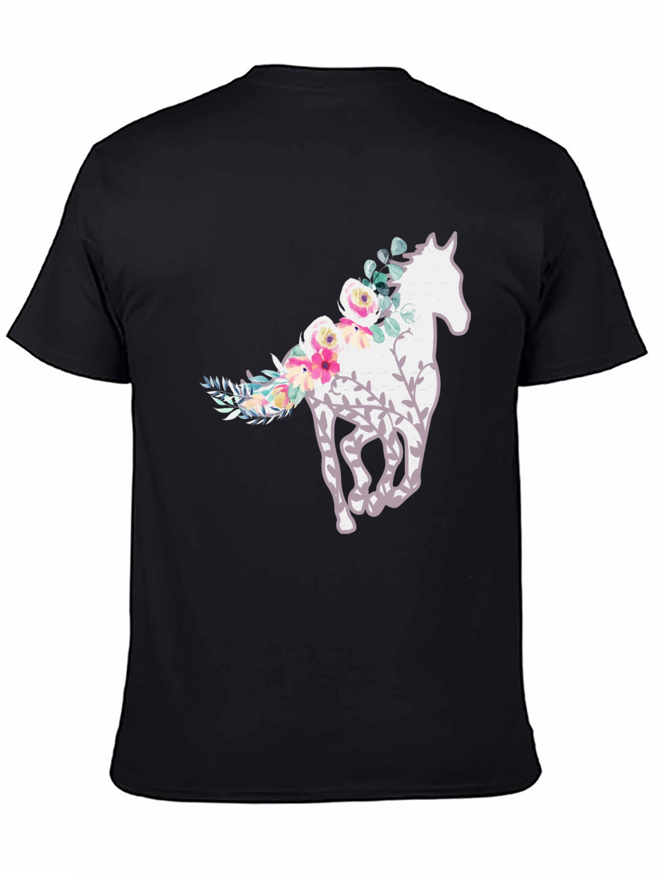 Black Floral Horse Graphic Tee - Stylish Comfort view 4