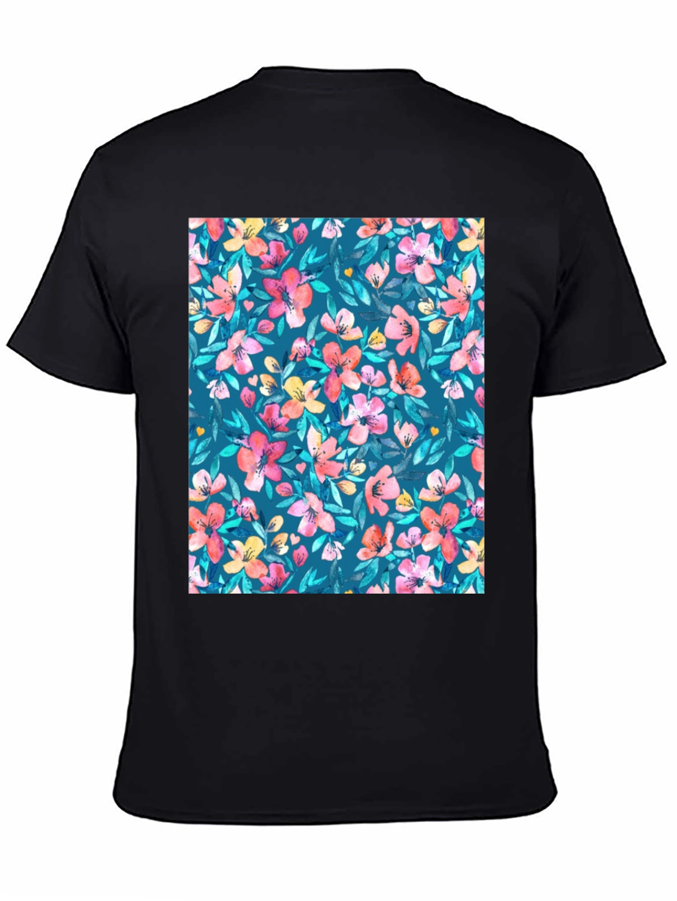 Black Floral Pattern T-Shirt: Vibrant & Stylish Casual Wear view 4