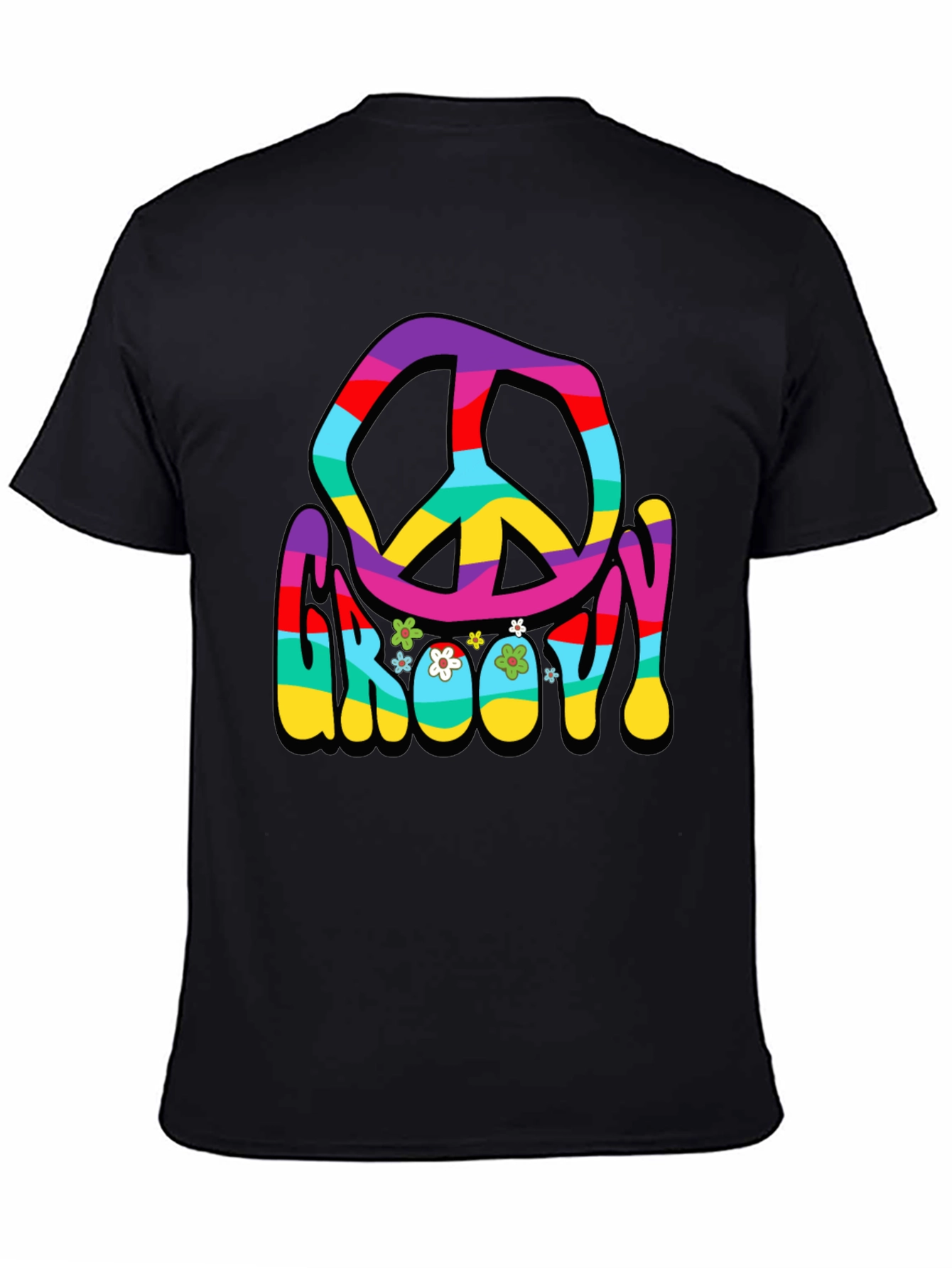 Black Groovy Peace Sign Graphic T-Shirt view 4