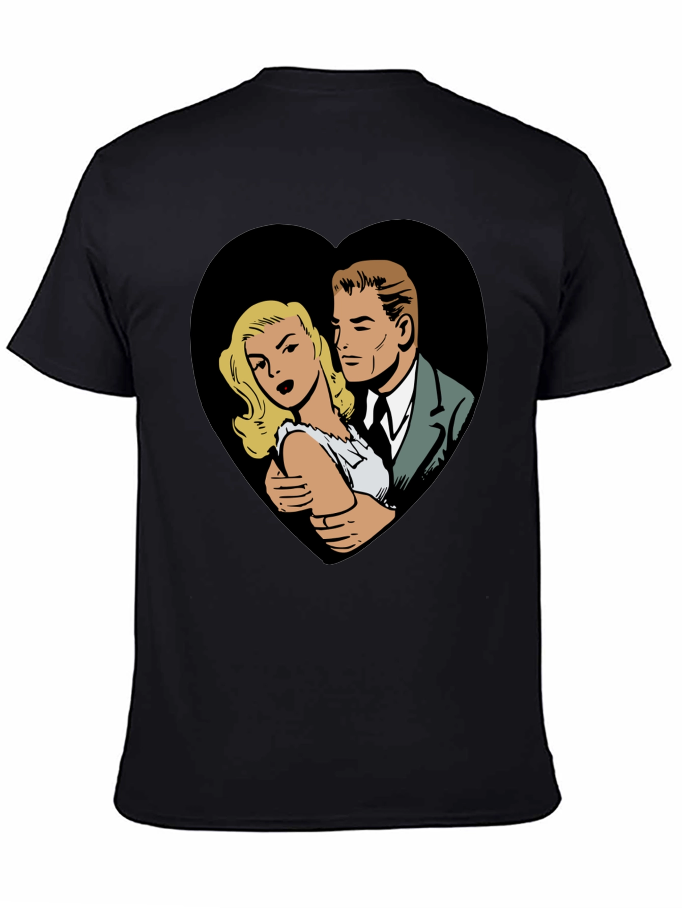 Black Retro Comic Couple Heart Graphic T-Shirt - Black view 4