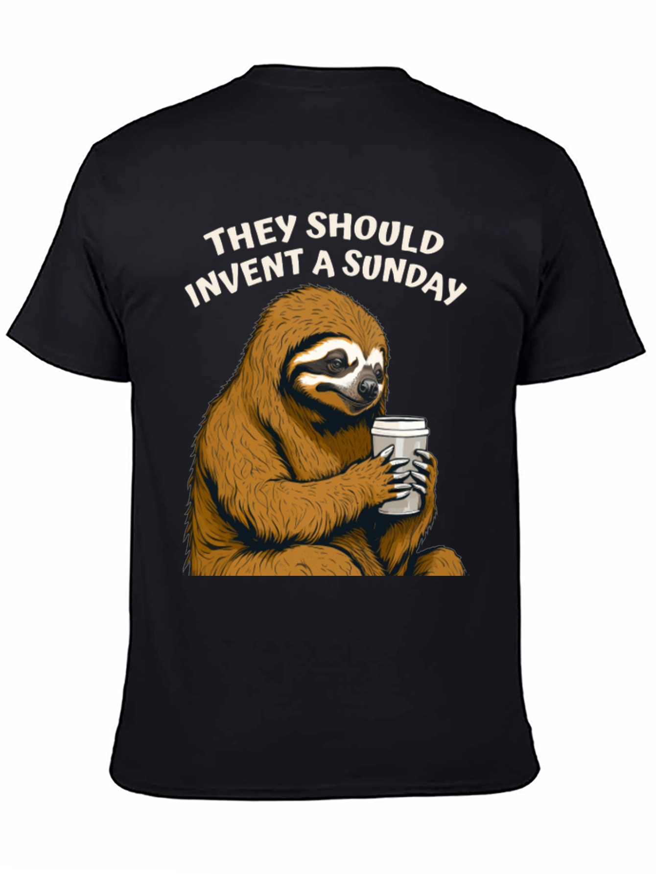Black Lazy Sunday Sloth Coffee T-Shirt view 4