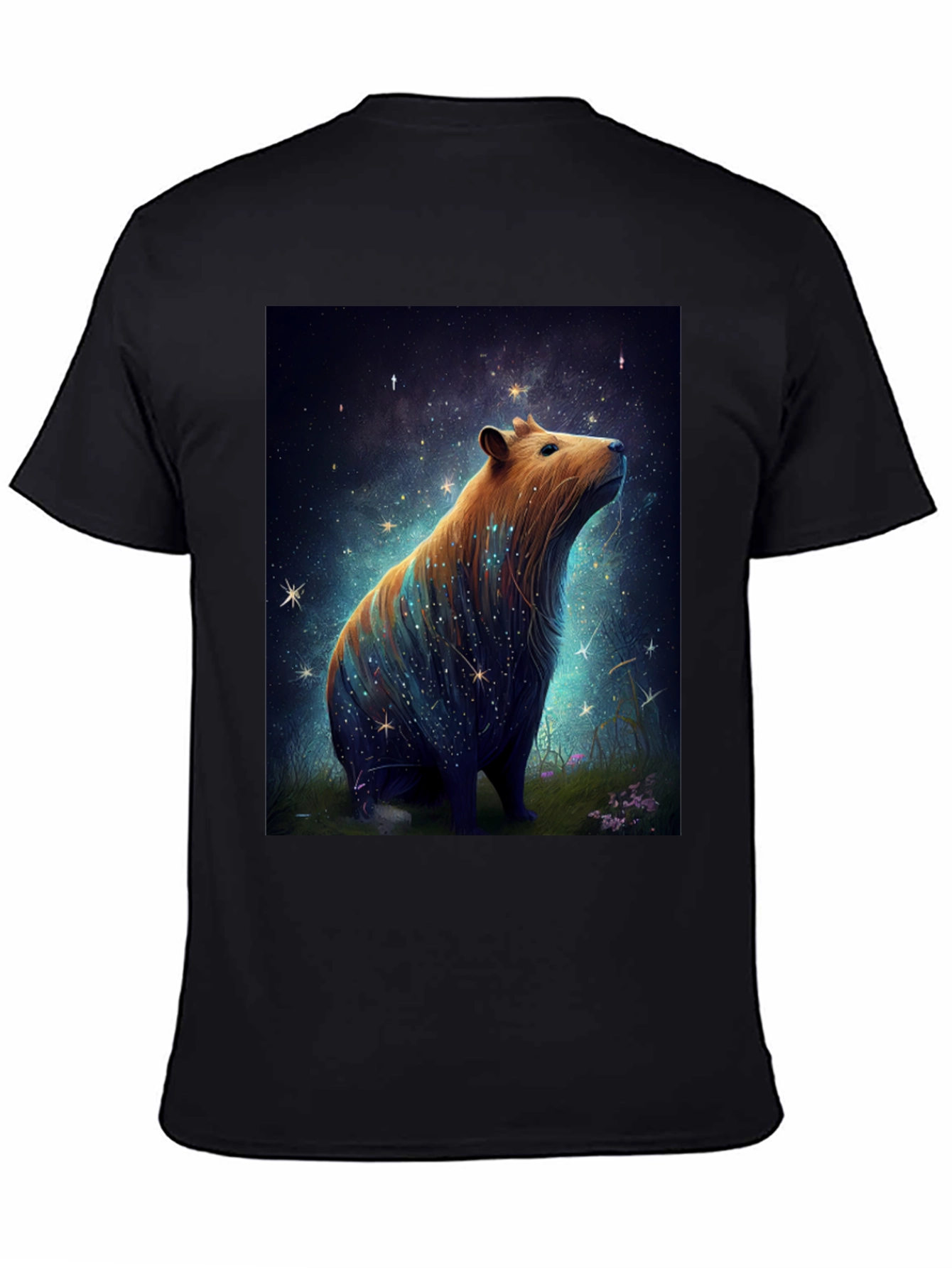 Black Starry Capybara Graphic Tee - Unisex Black T-Shirt view 4