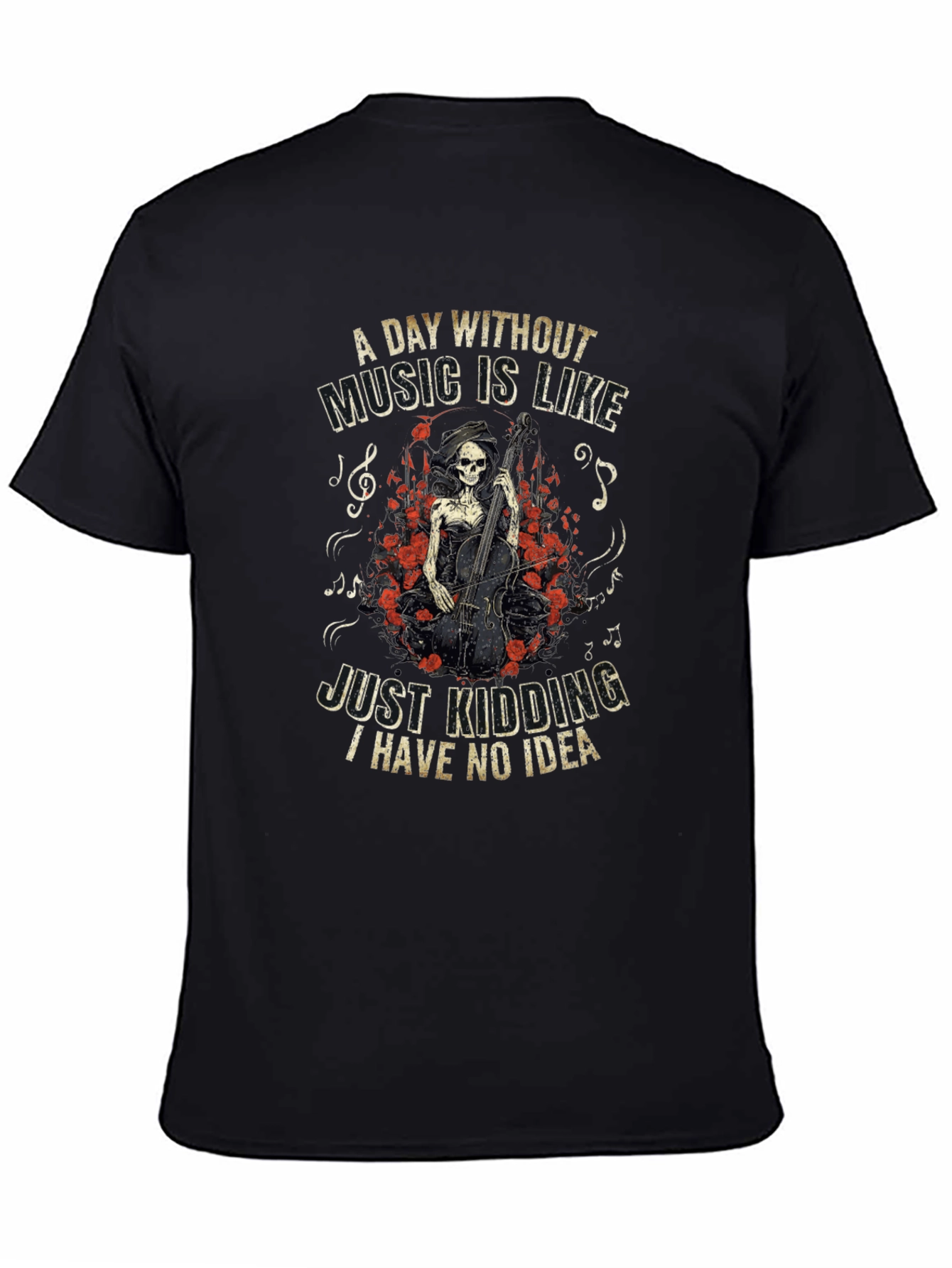 Black Music Lover T-Shirt - Grim Reaper Cello view 4