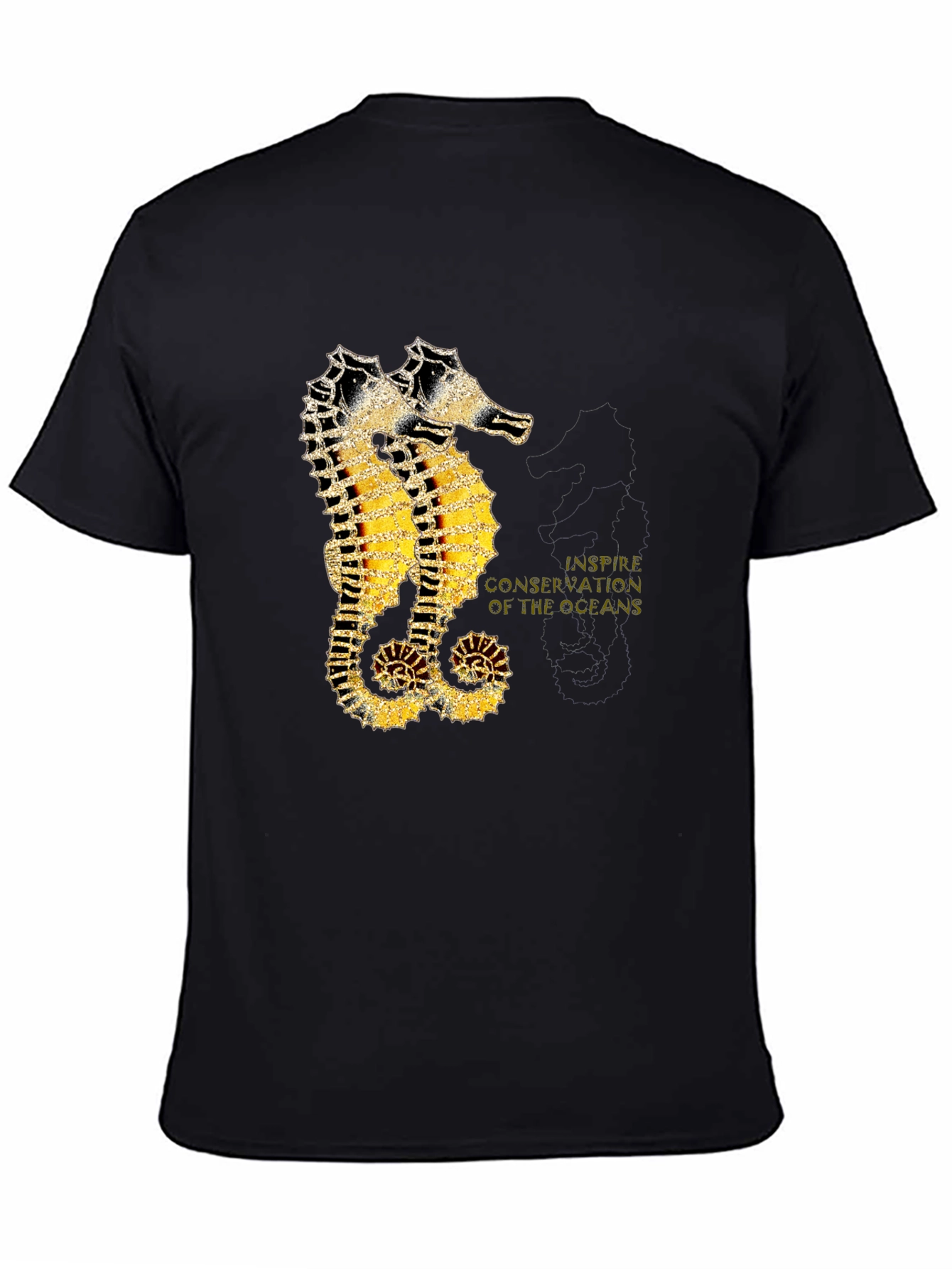 Black Seahorse Inspire Oceans Conservation Black T-Shirt view 4