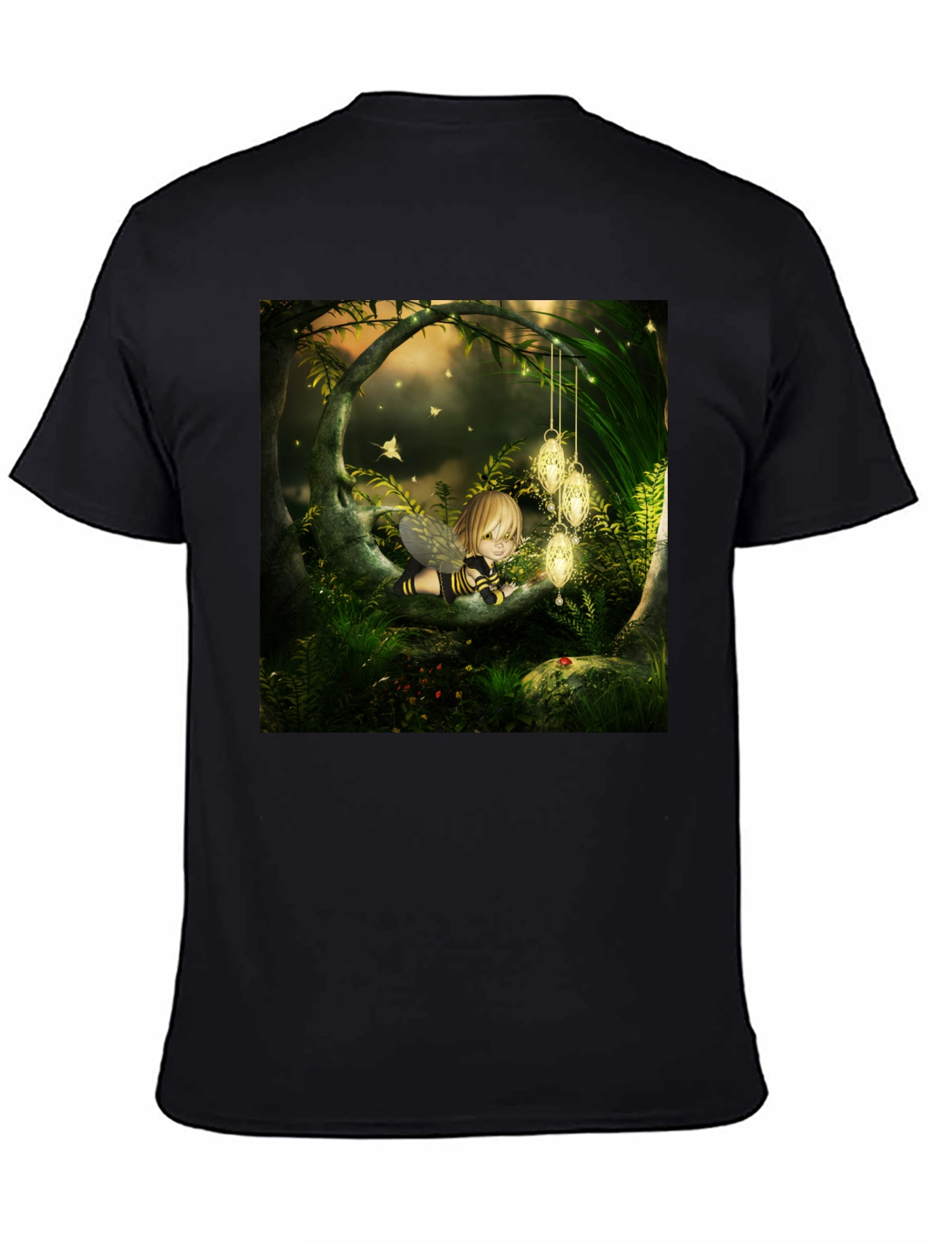 Black Fairy Tale Forest Graphic Tee - Black Cotton Blend view 4