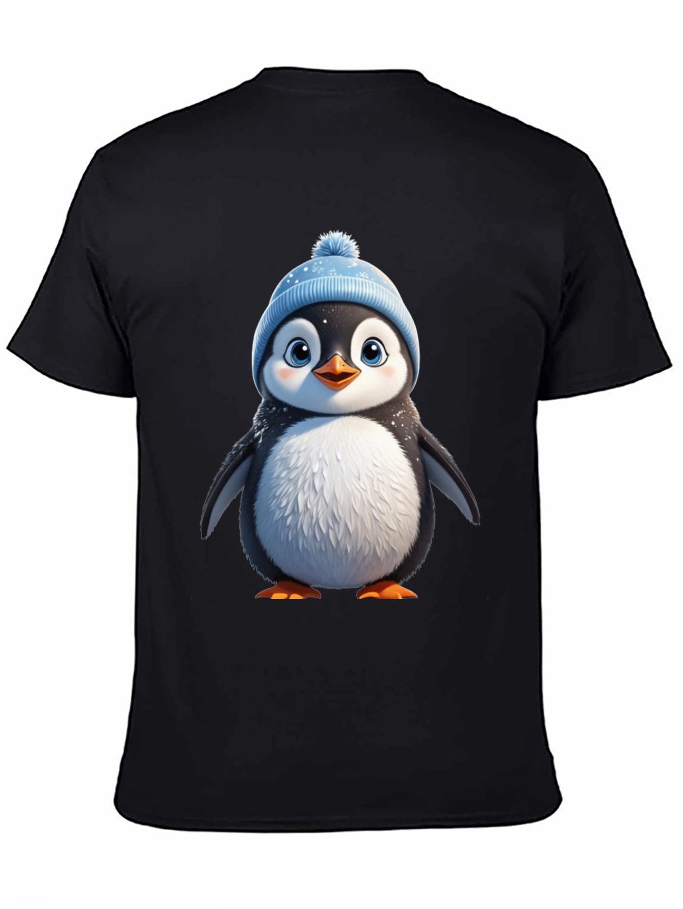 Black Cute Penguin Graphic Tee - Black Cotton Blend view 4