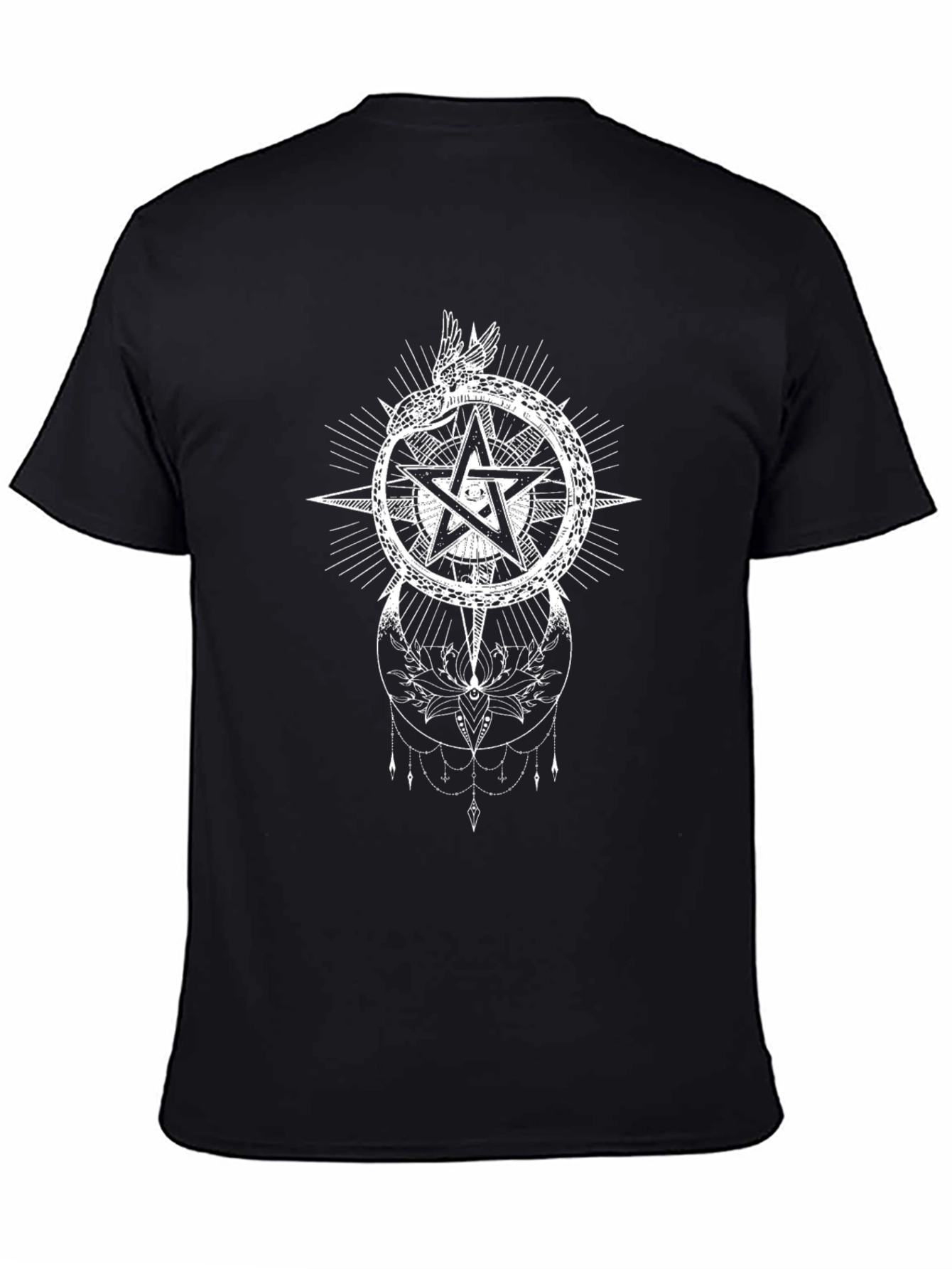 Black Occult Pentagram Serpent Graphic T-Shirt view 4