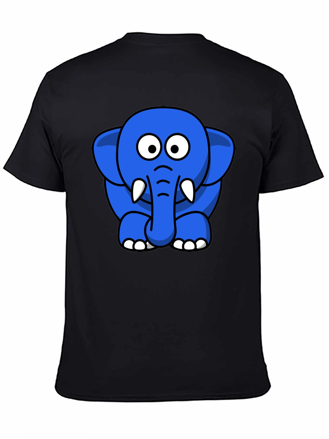 Black Cute Blue Cartoon Elephant Black T-Shirt view 4