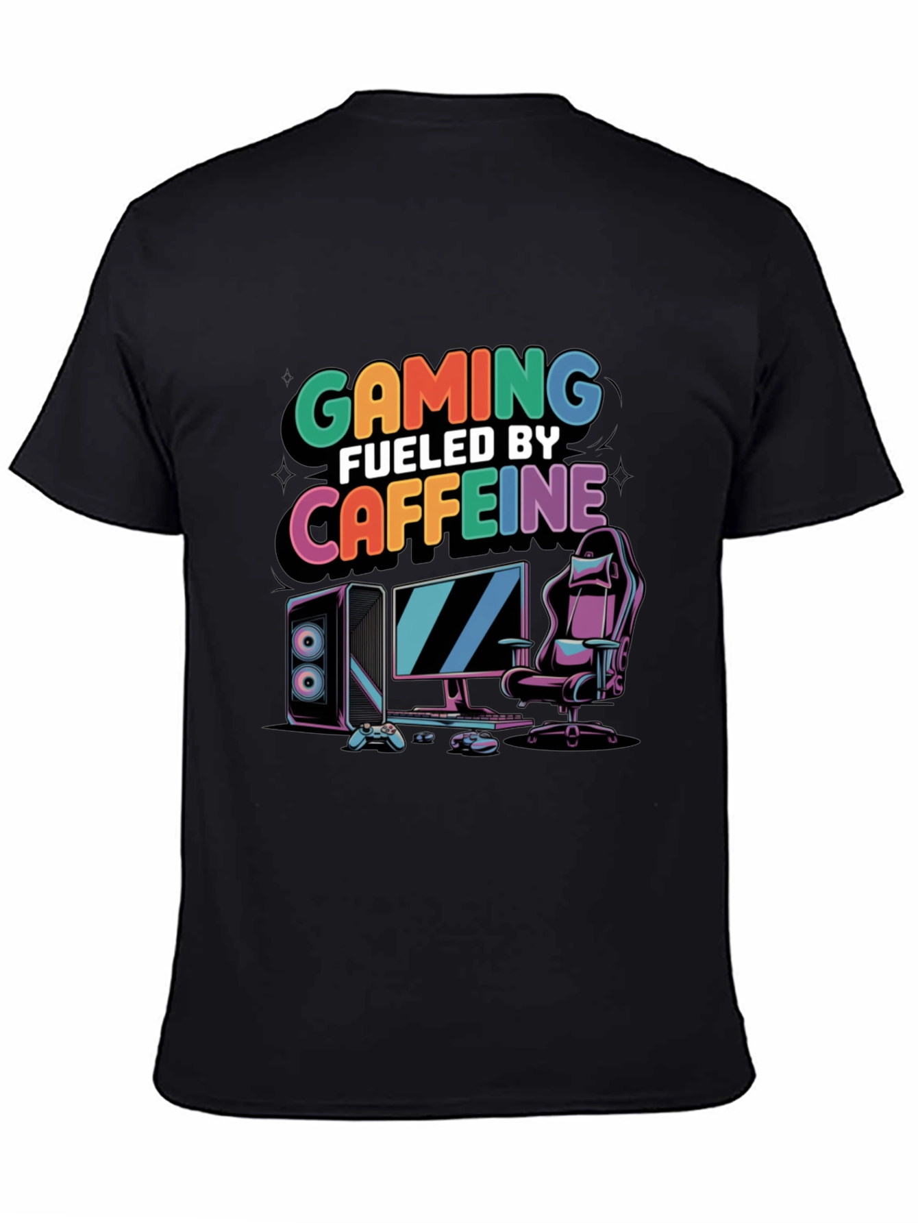 Black Gaming Fueled by Caffeine Black T-Shirt view 4