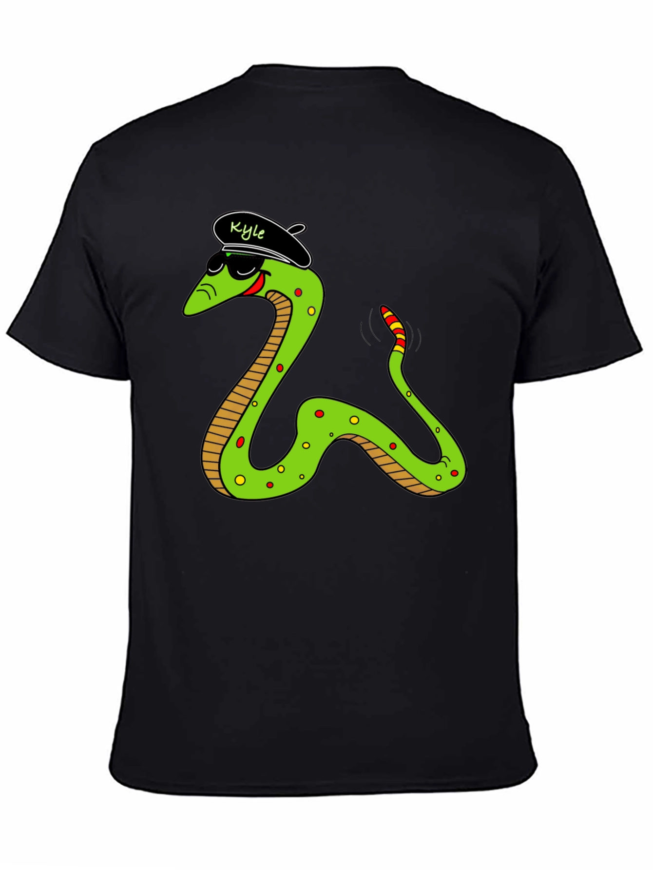 Black Cool Snake Graphic Tee - "Kyle" Beret view 4