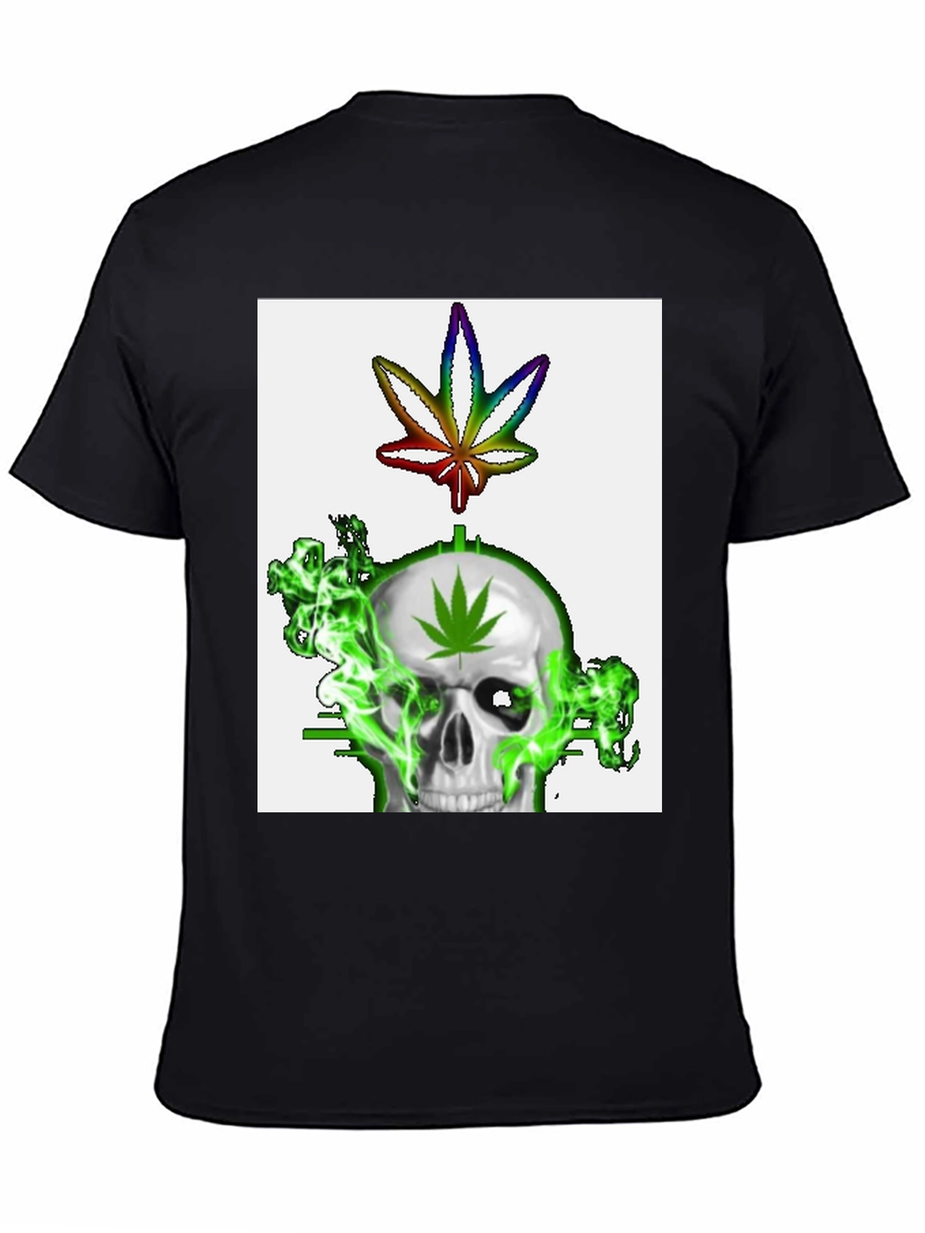 Black Skull & Weed Leaf Graphic T-Shirt view 4