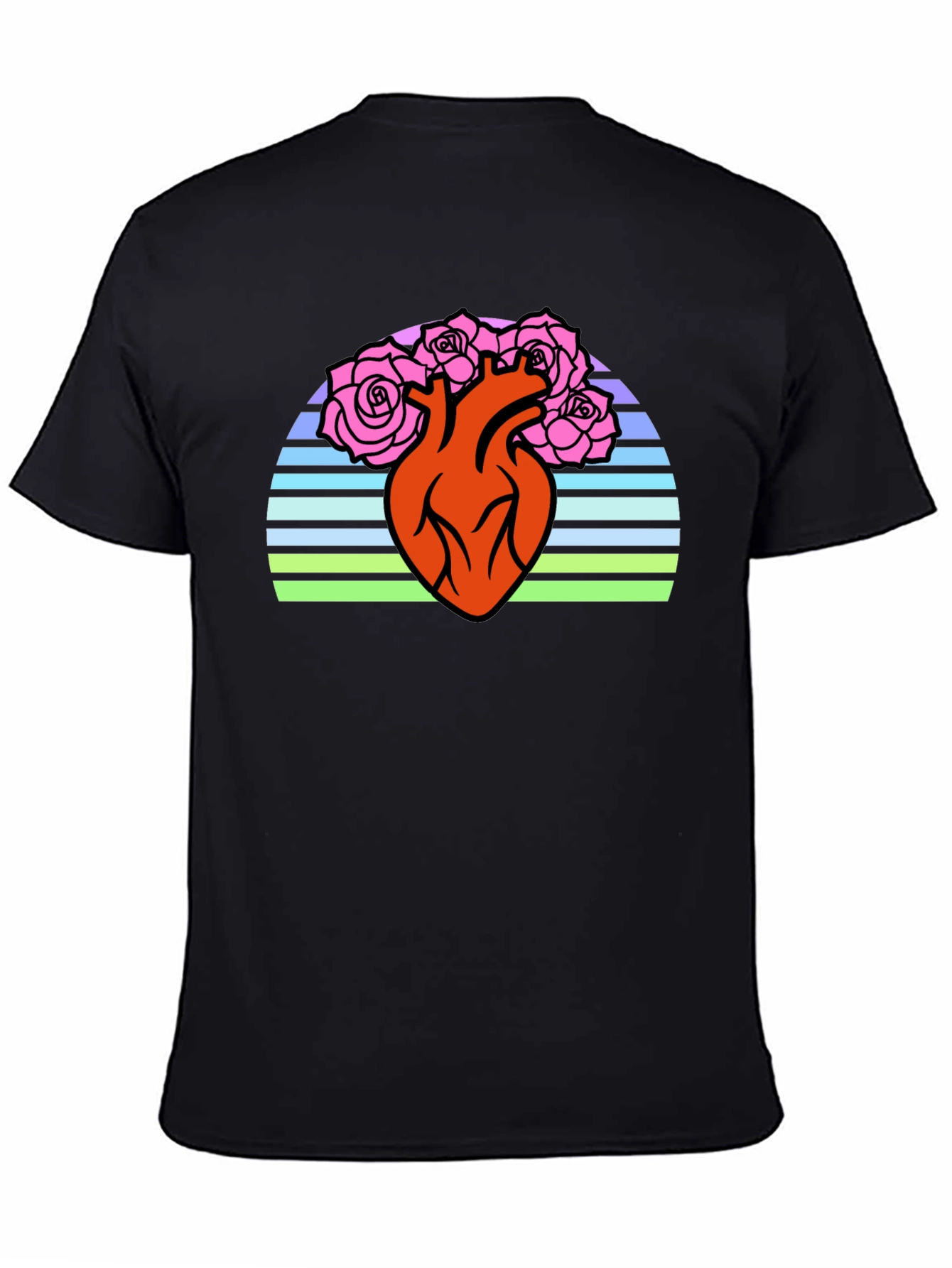 Black Anatomical Heart & Roses Graphic T-Shirt - Black view 4