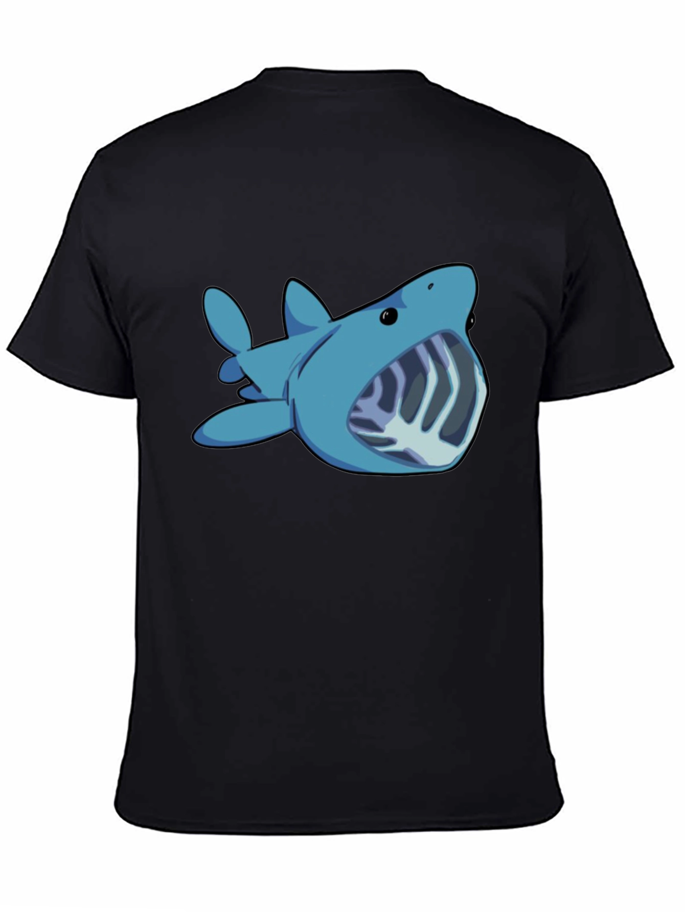 Black Cartoon Shark Graphic Tee - Black Unisex T-Shirt view 4