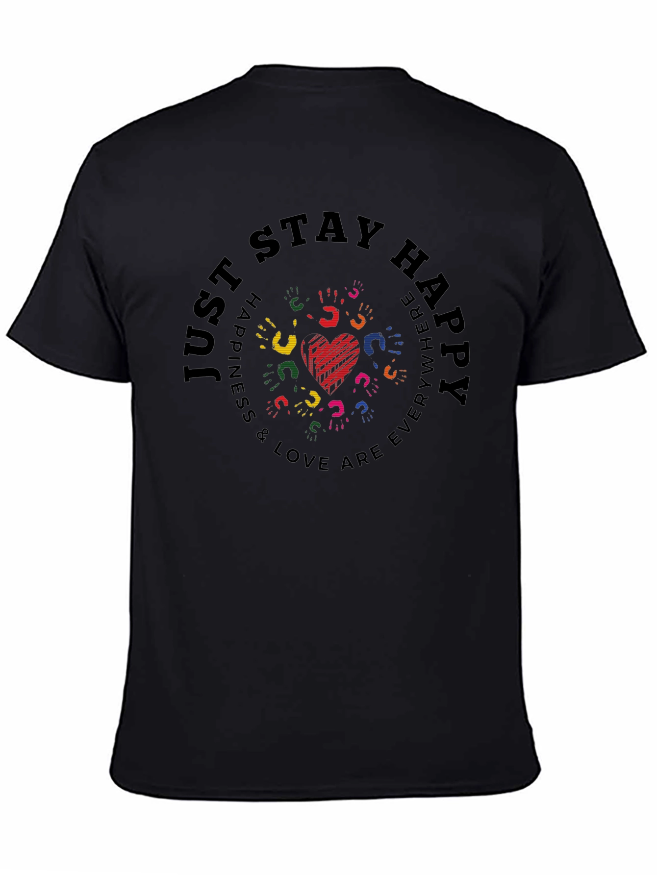 Black Stay Happy Graphic Tee - Unisex Black T-Shirt view 4
