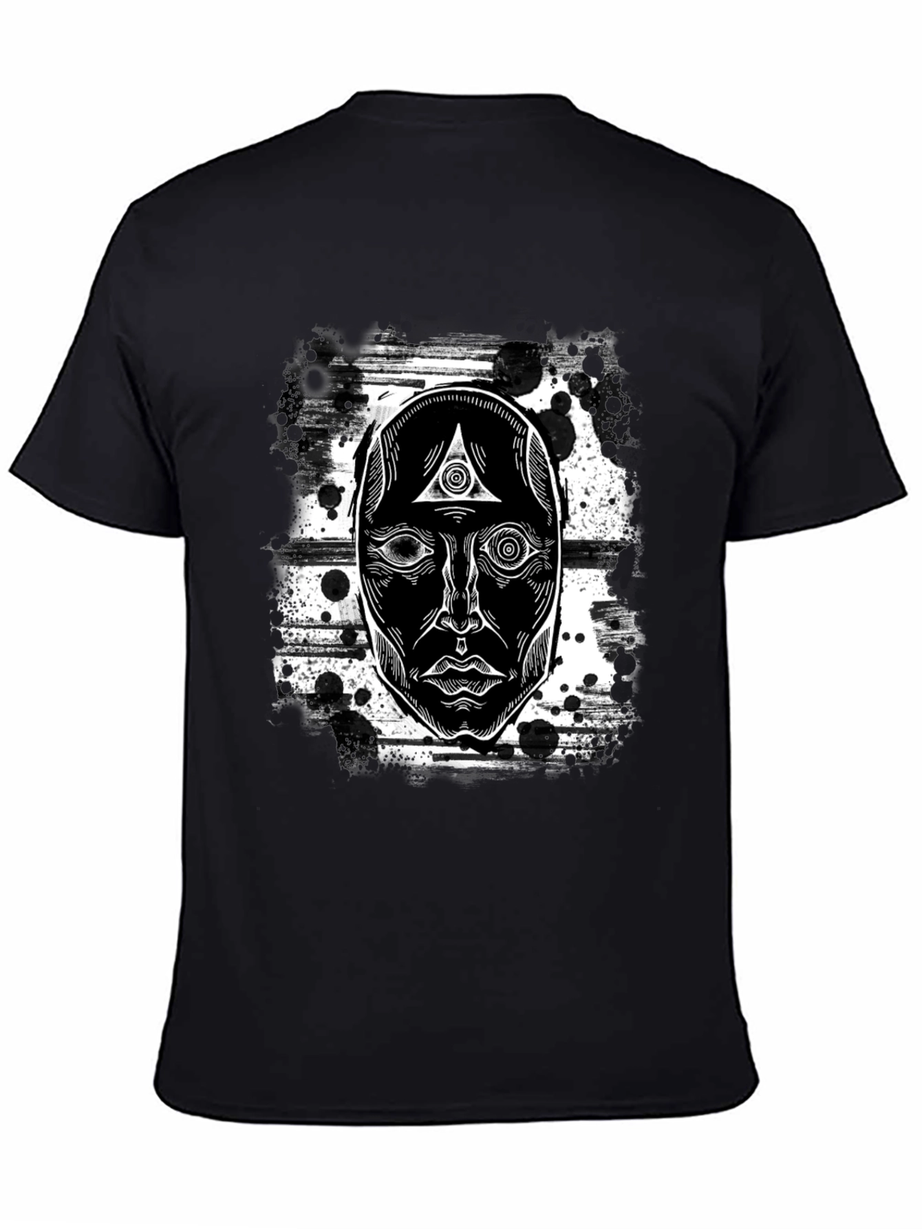 Black Mystic Face Graphic Black T-Shirt - Unique Design view 4