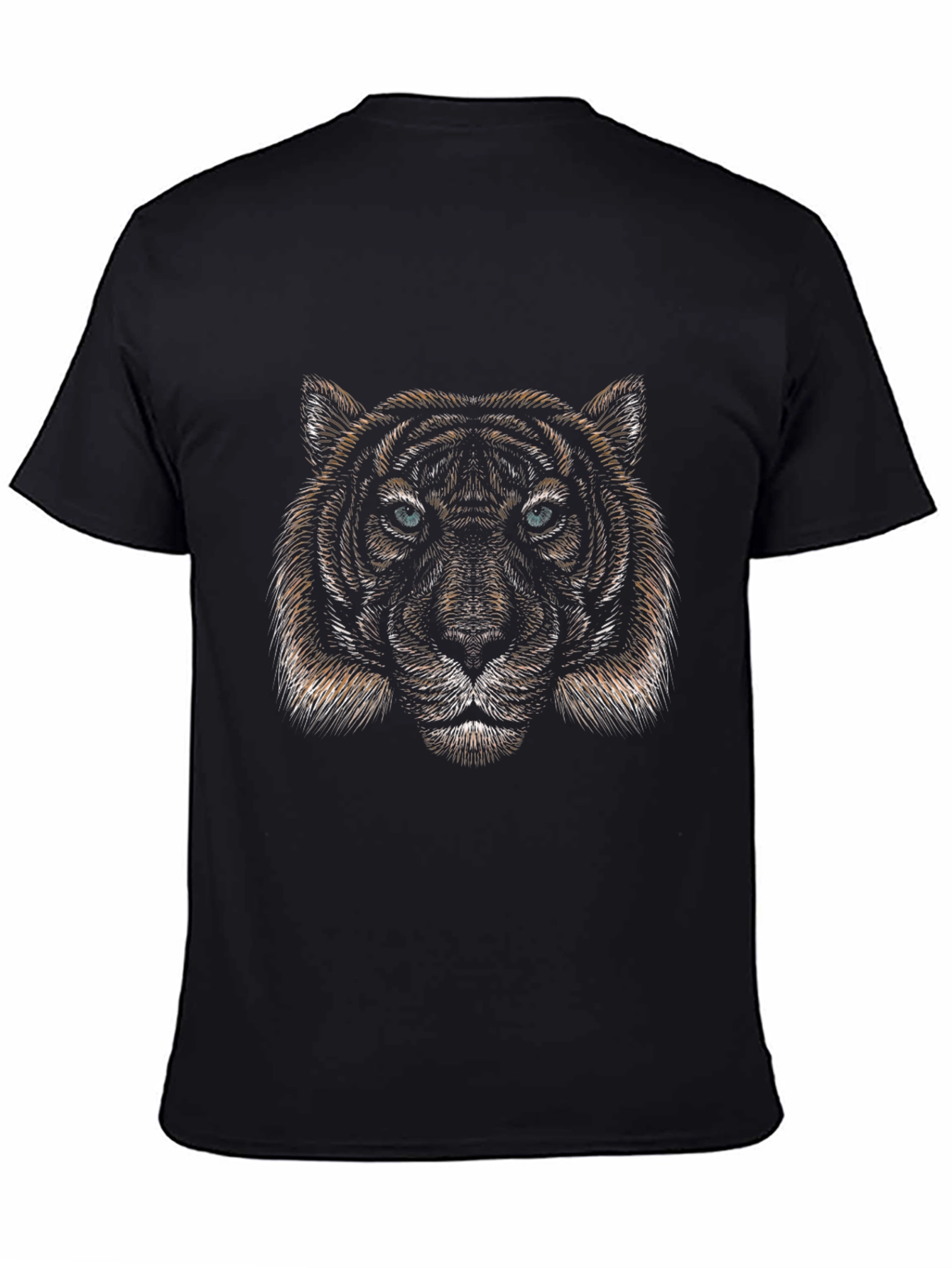 Black Tiger Face Graphic Black T-Shirt - Men's Fashion view 4