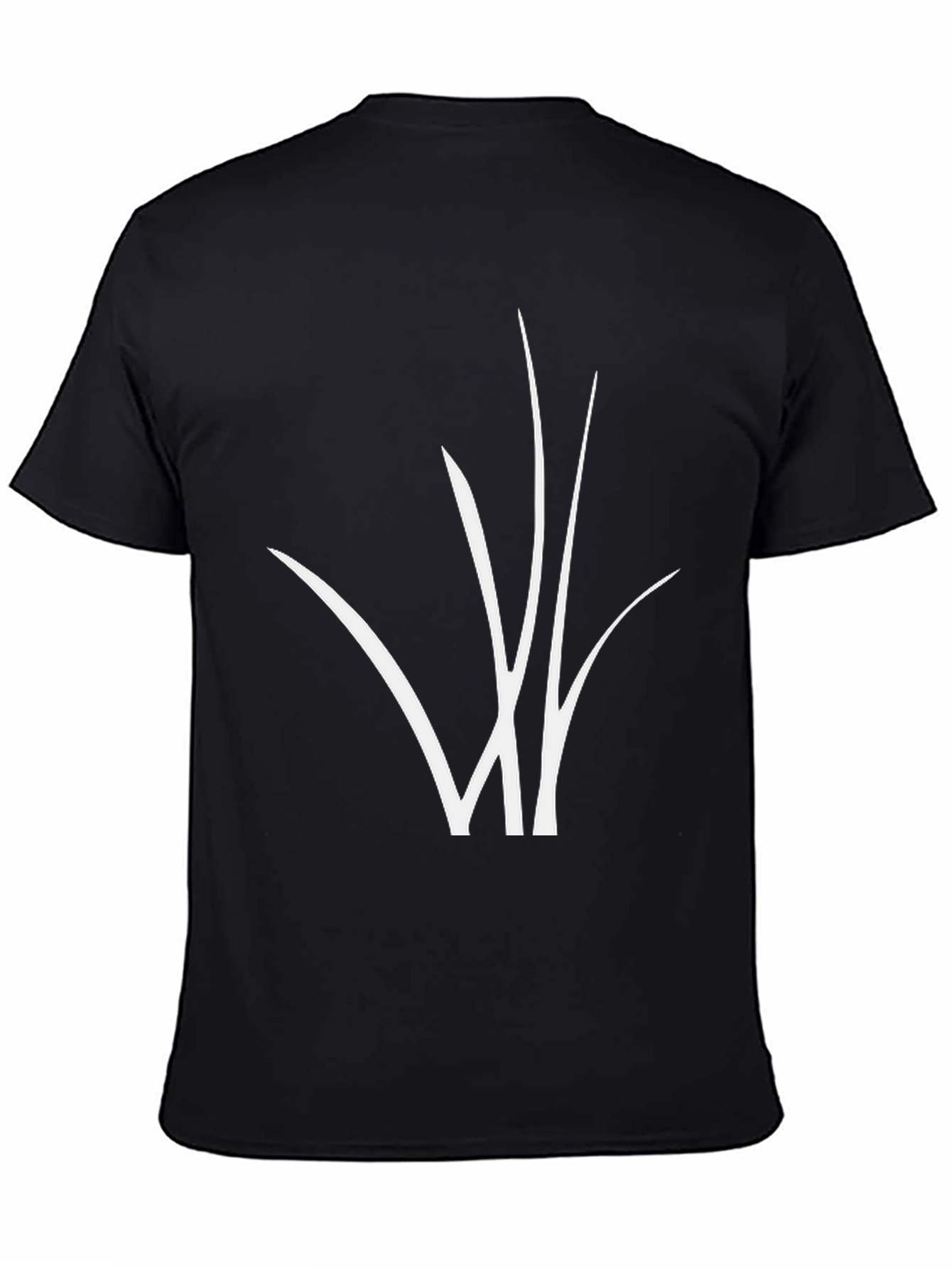 Black Black T-Shirt with Abstract White Grass Design view 4