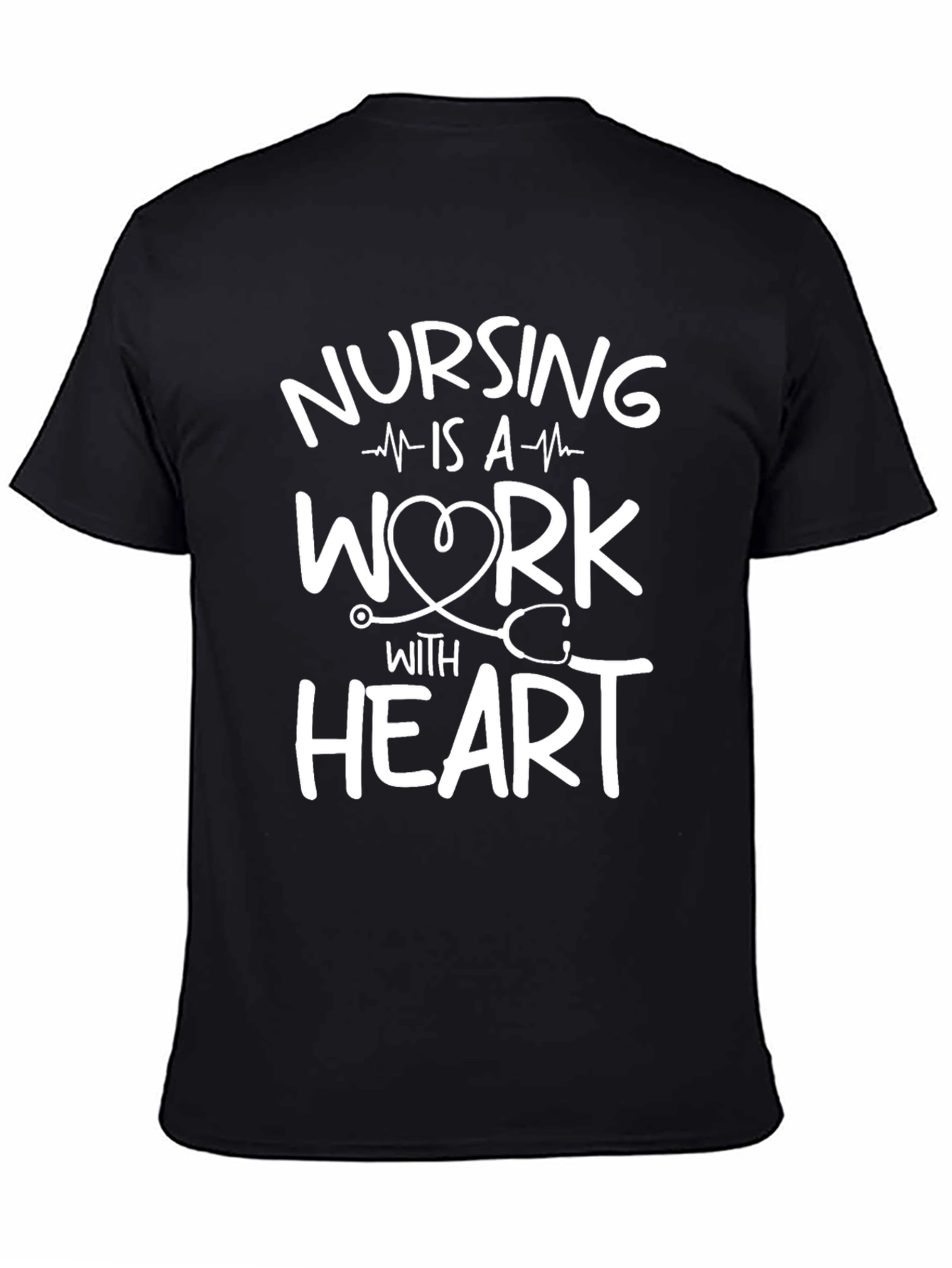 Black Nursing Is a Work with Heart Black T-Shirt view 4