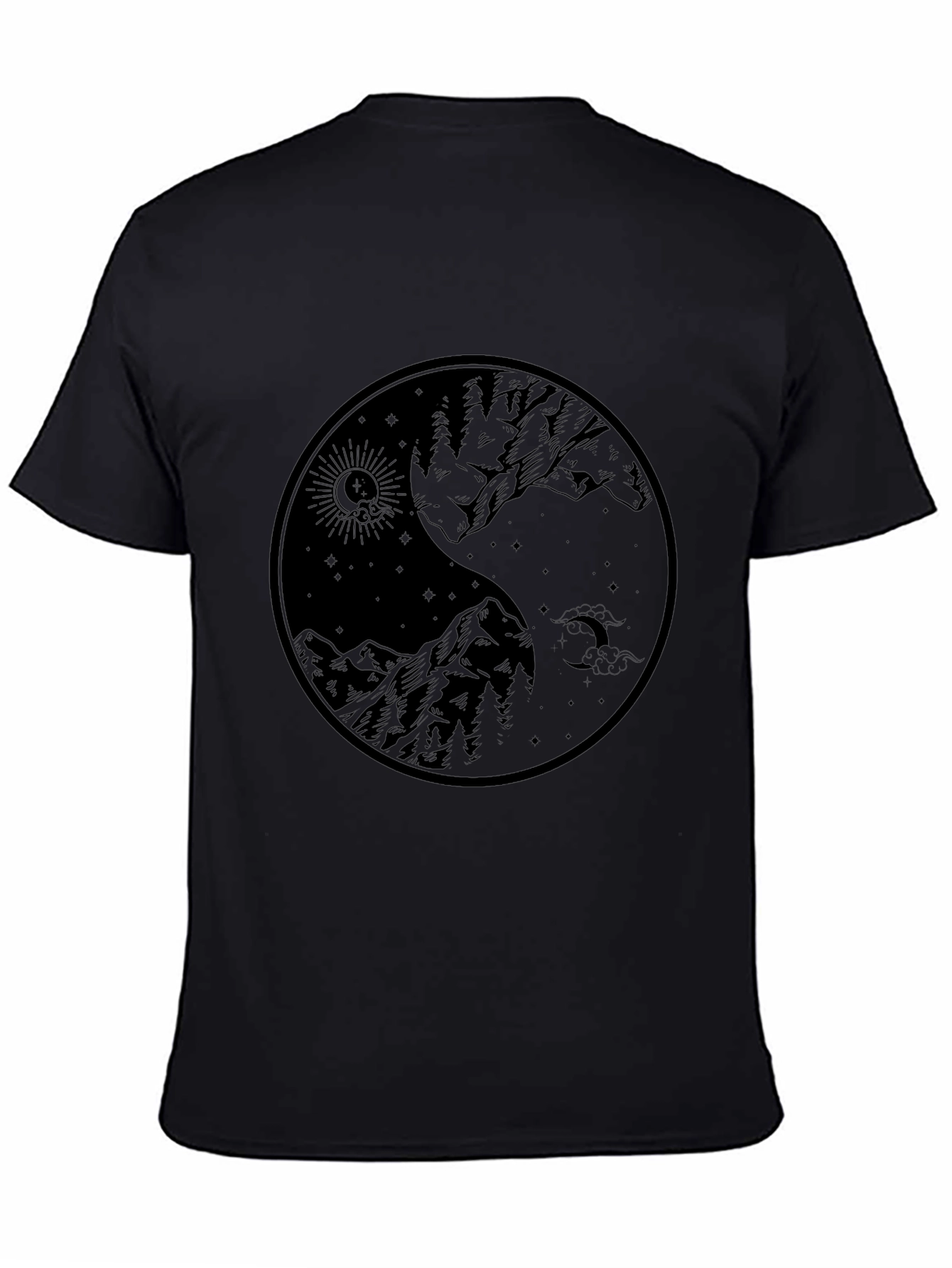 Black Yin Yang Mountain Graphic Tee - Black view 4