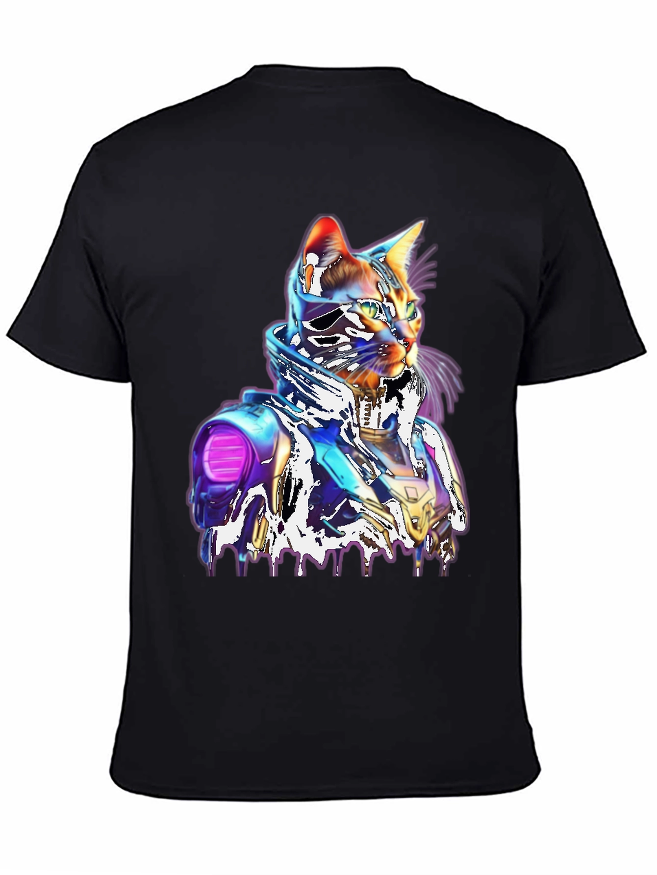 Black Cyberpunk Cat T-Shirt - Unique Futuristic Style view 4
