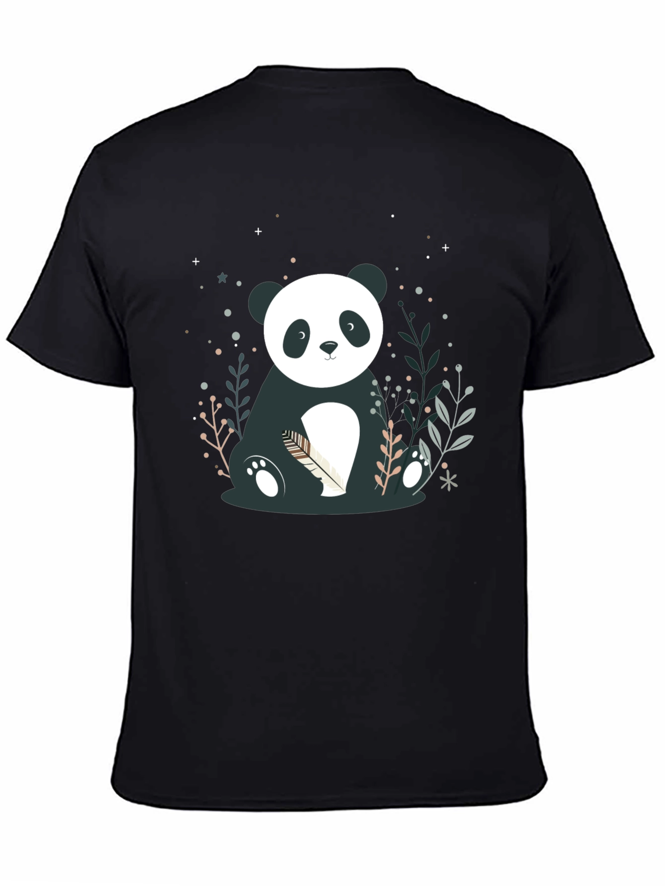 Black Cute Panda Graphic Print Black T-Shirt view 4