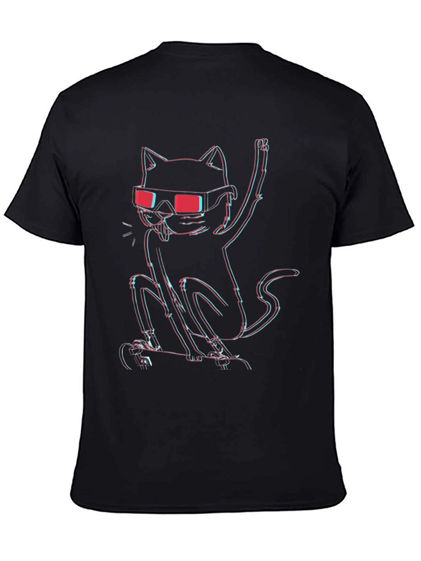 Black Cool Cat 3D Effect Graphic T-Shirt view 4