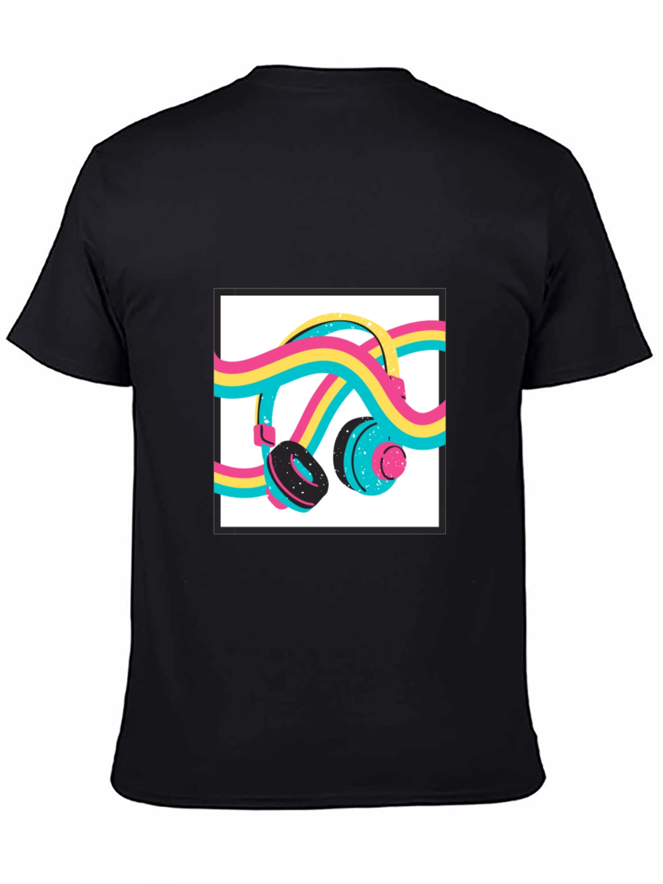 Black Retro Headphones Graphic Tee - Black Cotton Blend Shirt view 4