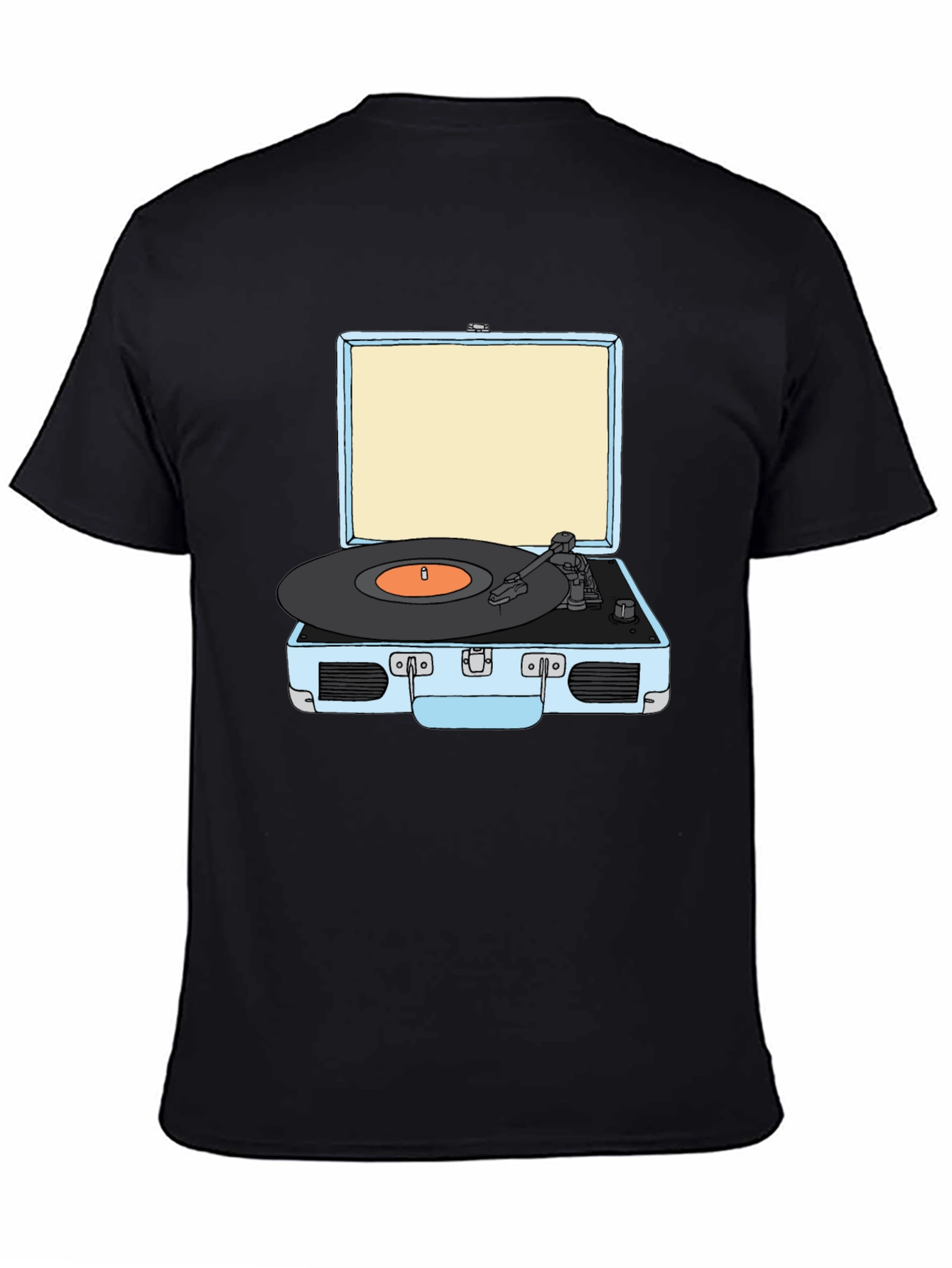 Black Retro Turntable Graphic Tee - Black Cotton T-Shirt view 4