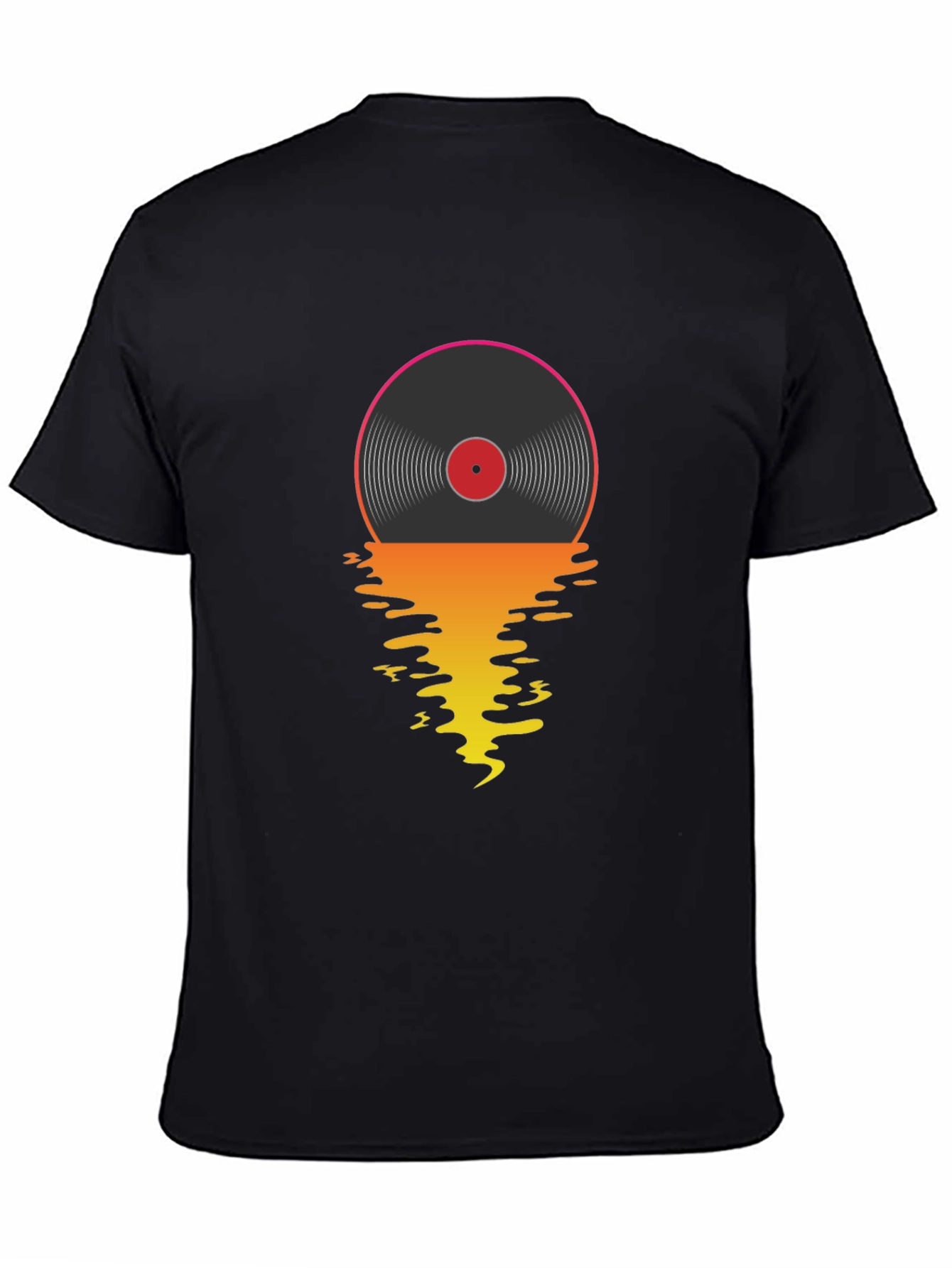 Black Retro Vinyl Record Sunset Graphic T-Shirt view 4