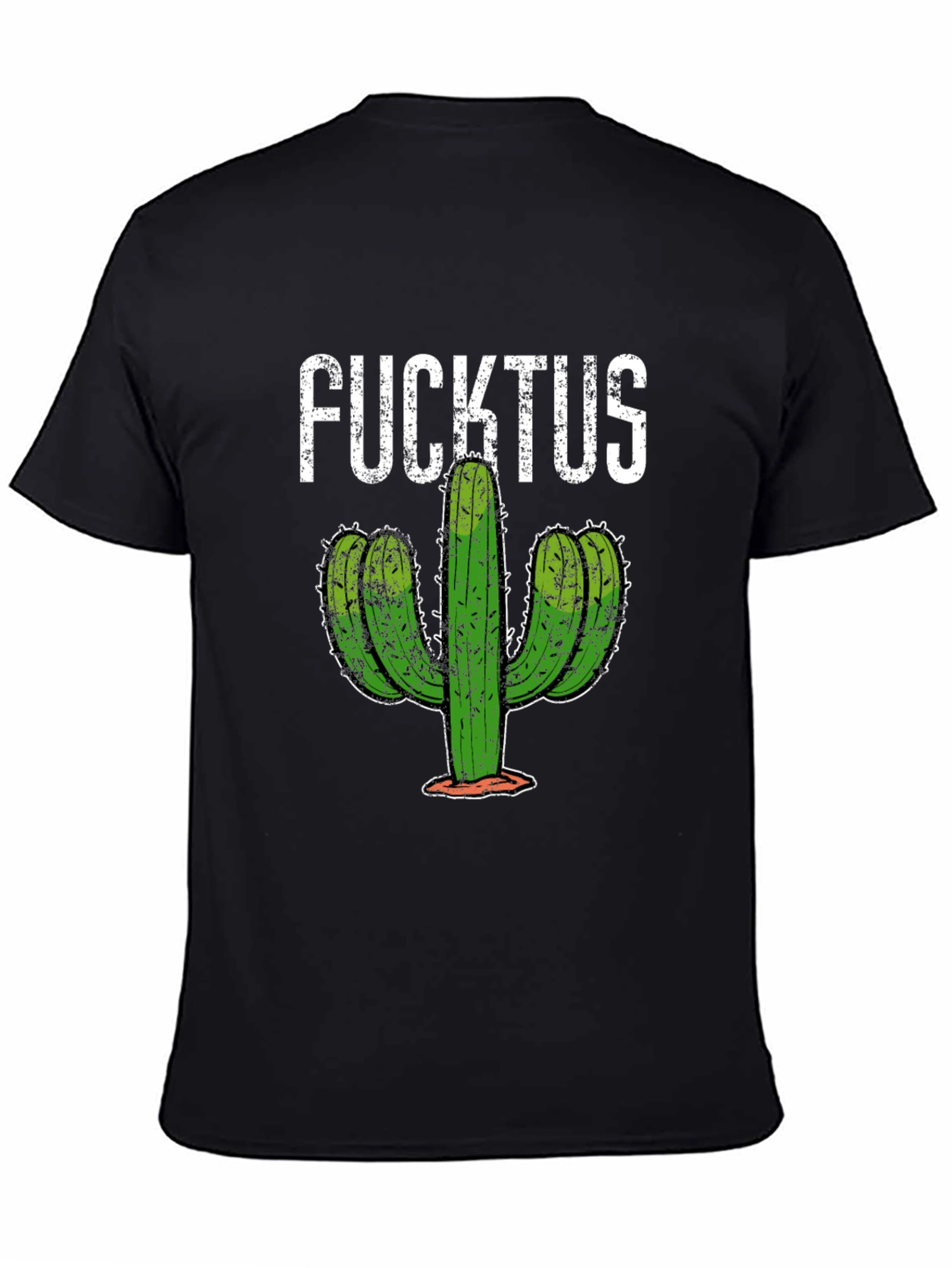 Black Funny Fucktus Cactus Graphic T-Shirt - Black view 4