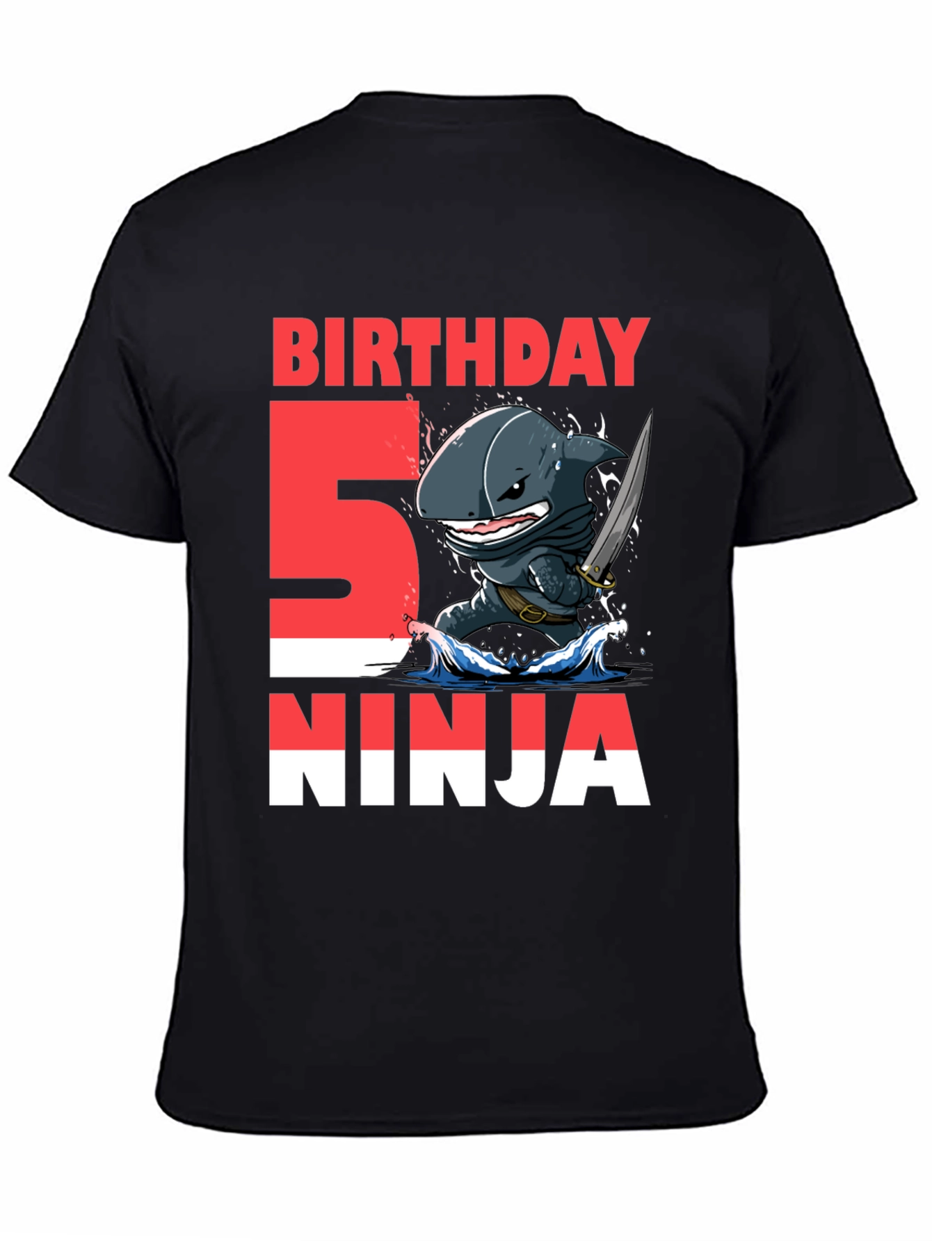Black 5th Birthday Ninja Shark T-Shirt view 4